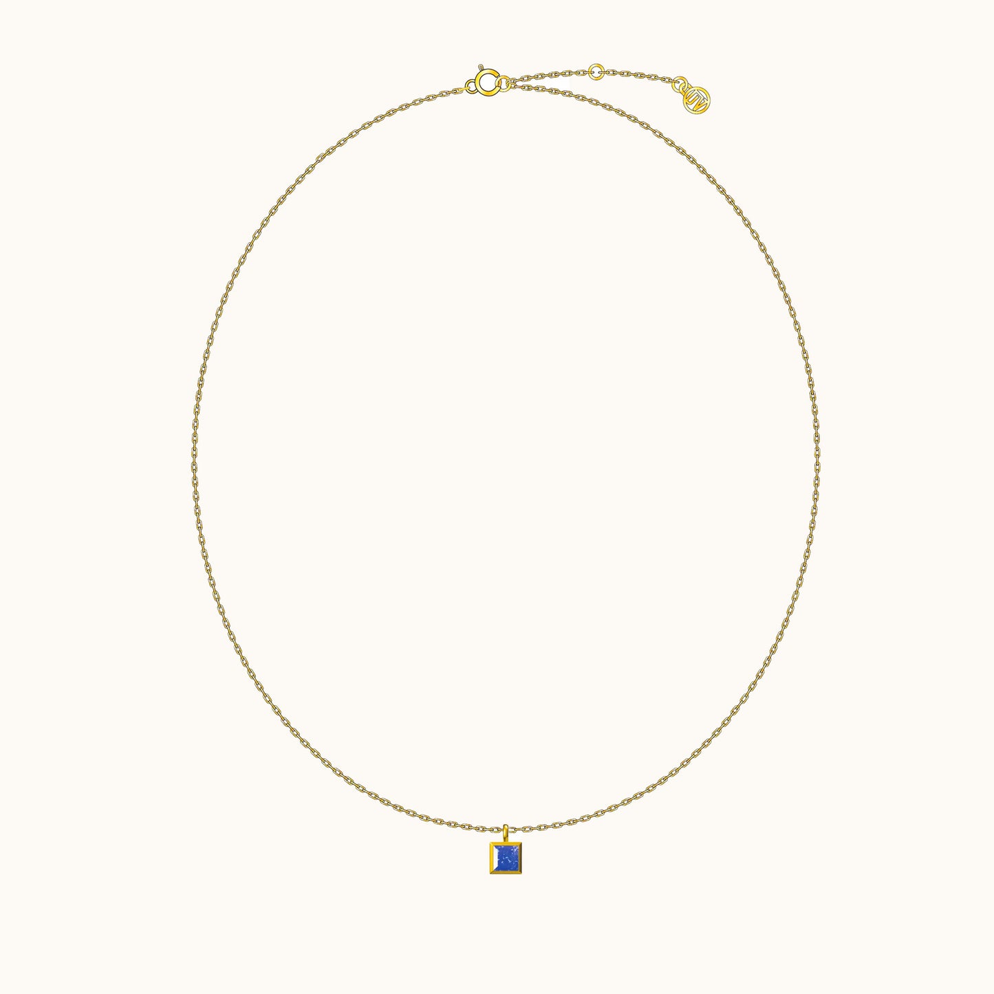 Petite Midnight Blue CZ Dangle Dark Blue Square Pendant Gold Necklace by Doviana