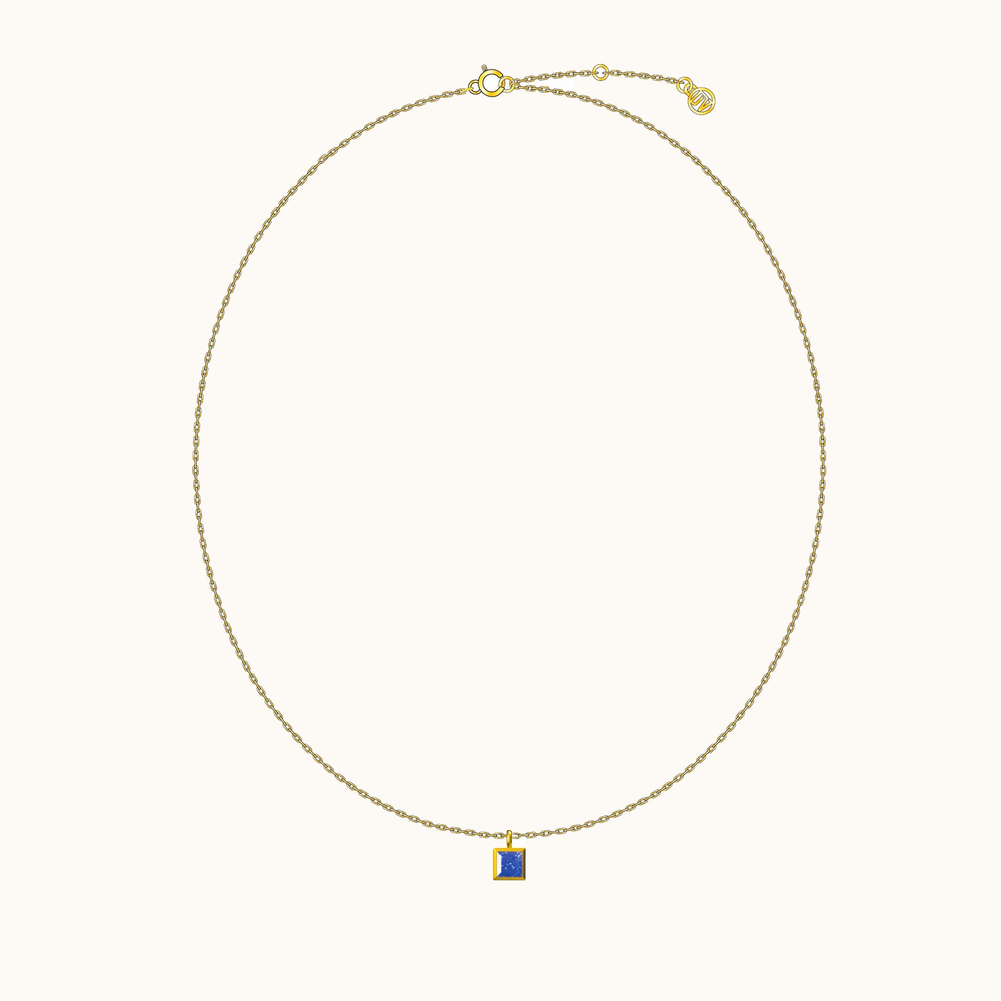Petite Midnight Blue CZ Dangle Dark Blue Square Pendant Gold Necklace by Doviana