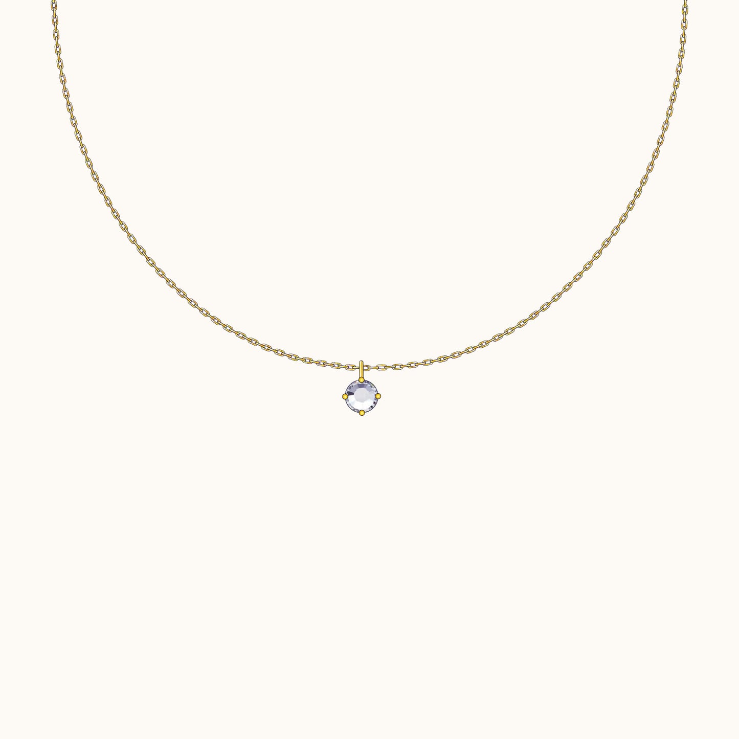 Adjustable Large Gold CZ Solitaire Necklace Genderless Unisex Long Necklace by Doviana