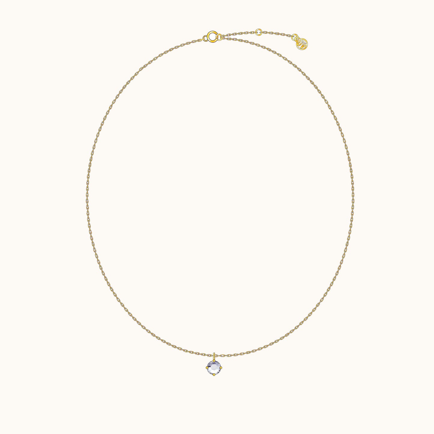 Adjustable Large Gold CZ Solitaire Necklace Genderless Unisex Long Necklace by Doviana