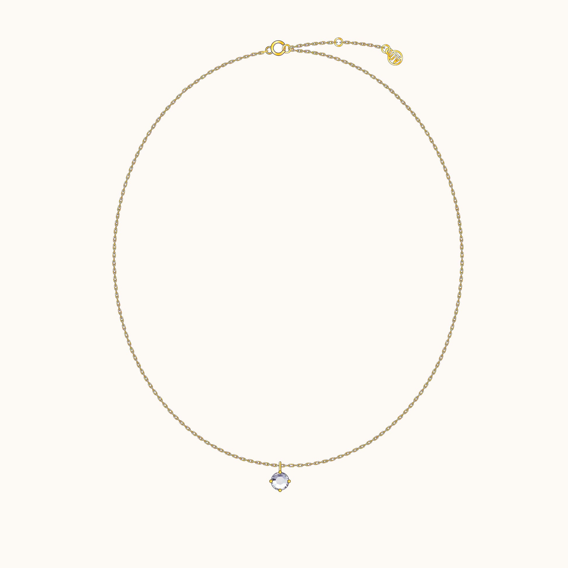 Adjustable Large Gold CZ Solitaire Necklace Genderless Unisex Long Necklace by Doviana