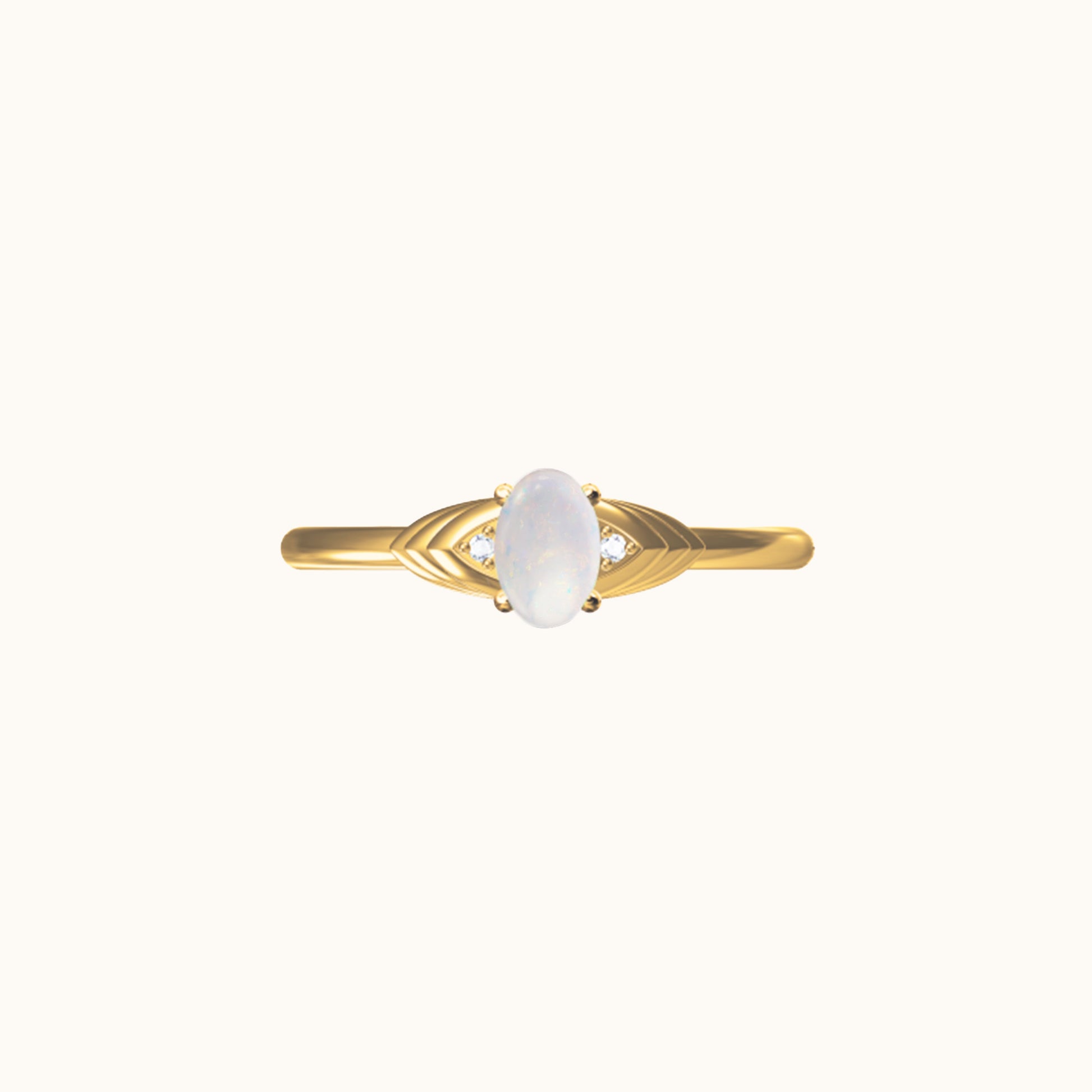 Gold Band Natural Gemstone White Opal Solitaire Ring by Doviana