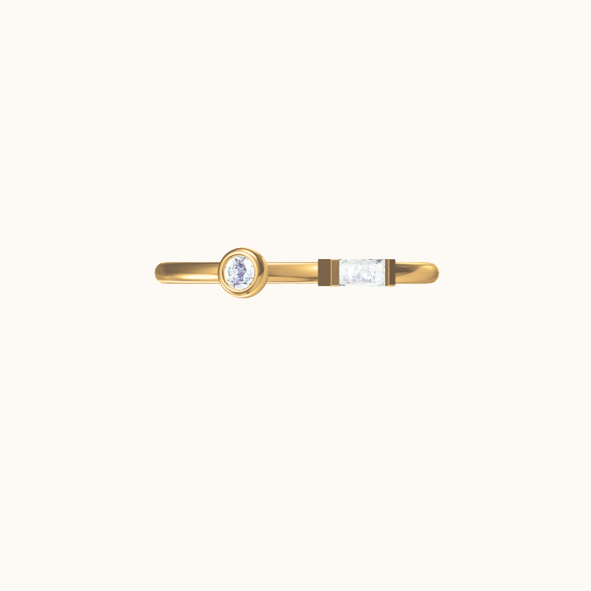 Gold Slim Band Petite Round and Square Rectangle Gemstone Open CZ Ring by Doviana