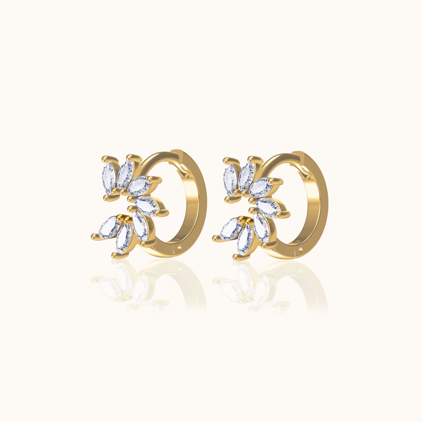 CZ Floral Blossoms Gold Huggie Hoops Orchid Flower Hoop Earrings by Doviana