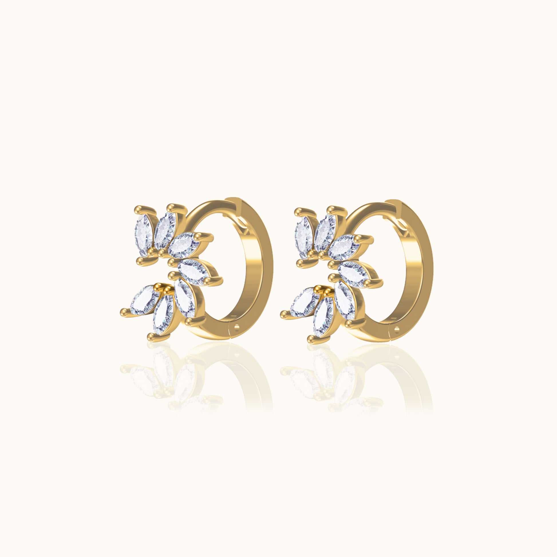 CZ Floral Blossoms Gold Huggie Hoops Orchid Flower Hoop Earrings by Doviana