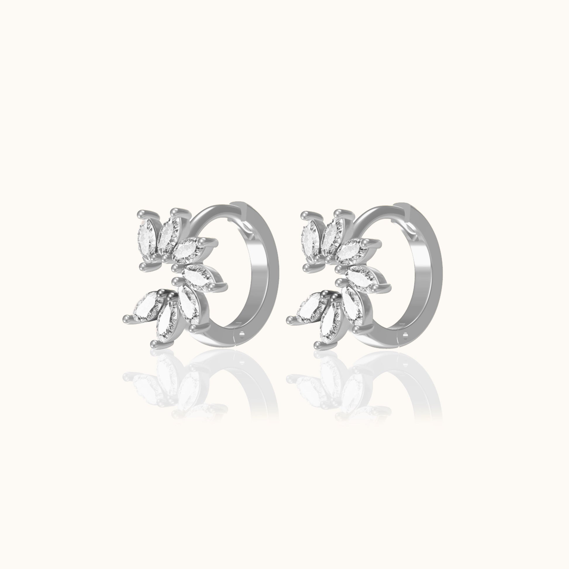 CZ Floral Blossoms 925 Sterling Silver Huggie Hoops Orchid Flower Hoop Earrings by Doviana
