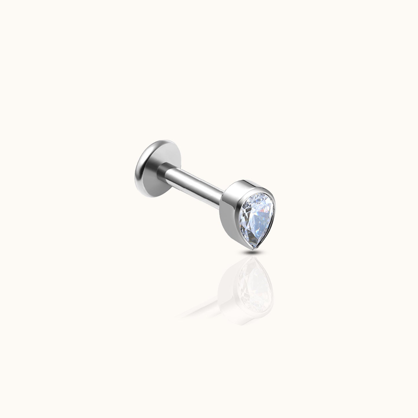 Oval CZ Threadless Labret Titanium Flat Back Earring by Doviana