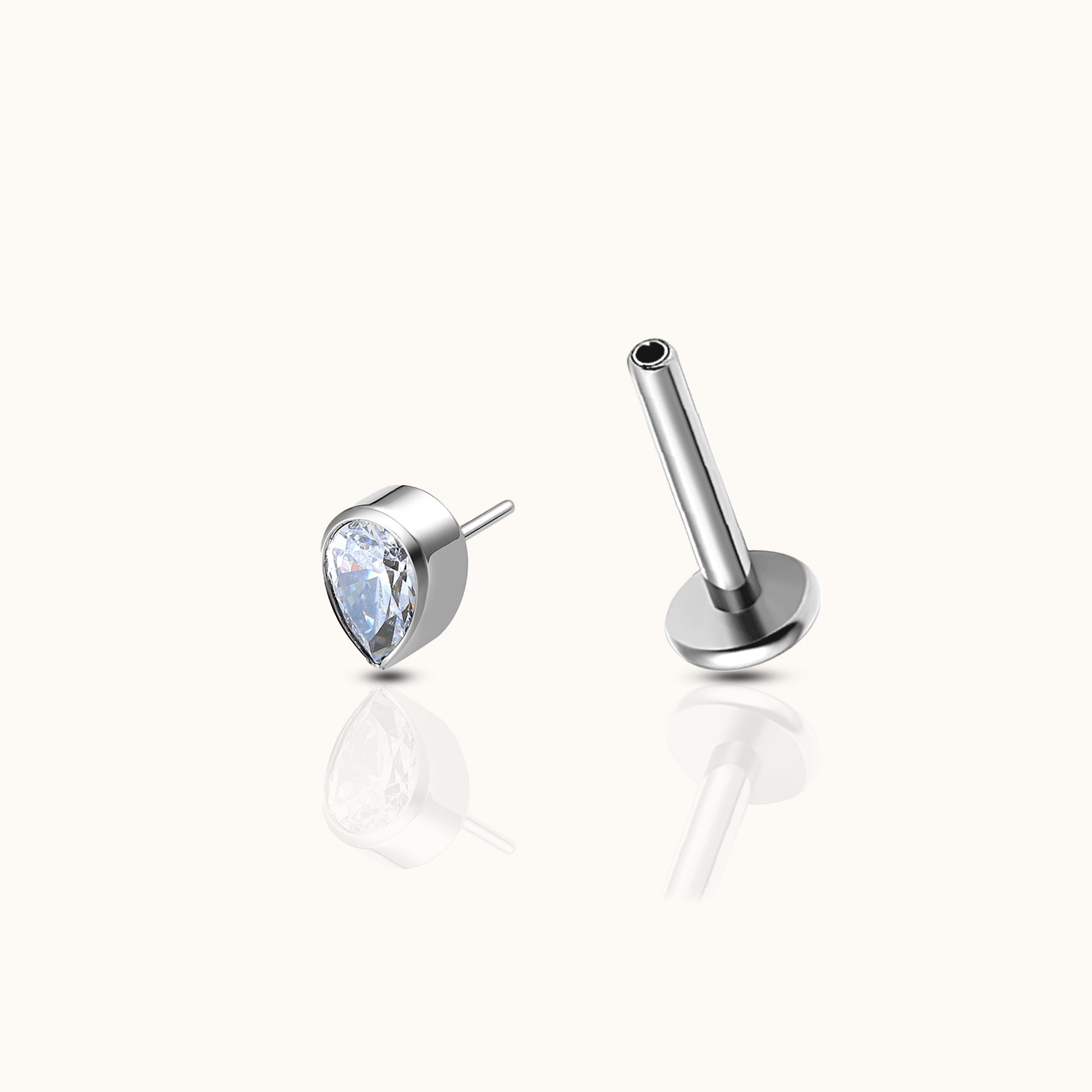 Oval CZ Threadless Labret Titanium Flat Back Earring by Doviana