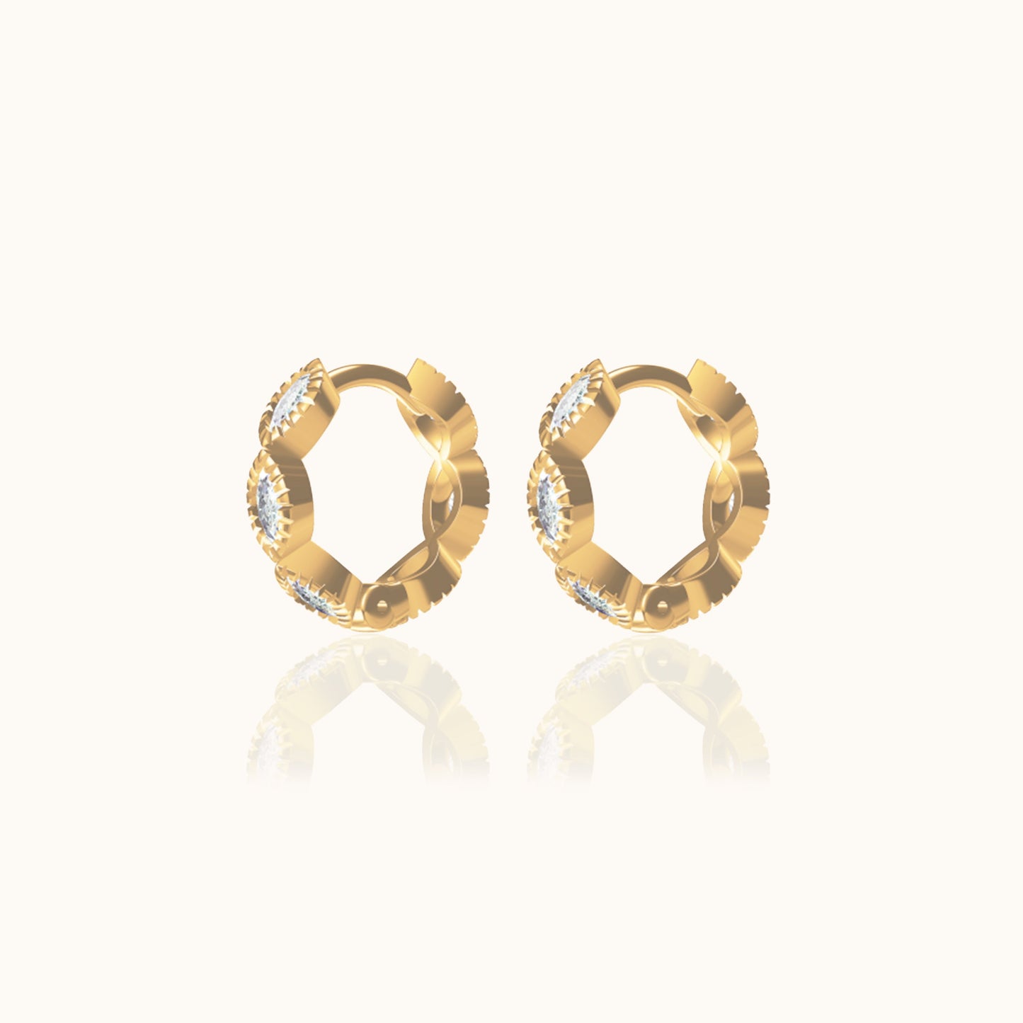 Petite Gold CZ Hoops Tiny Oval Huggie Hoop Earrings by Doviana