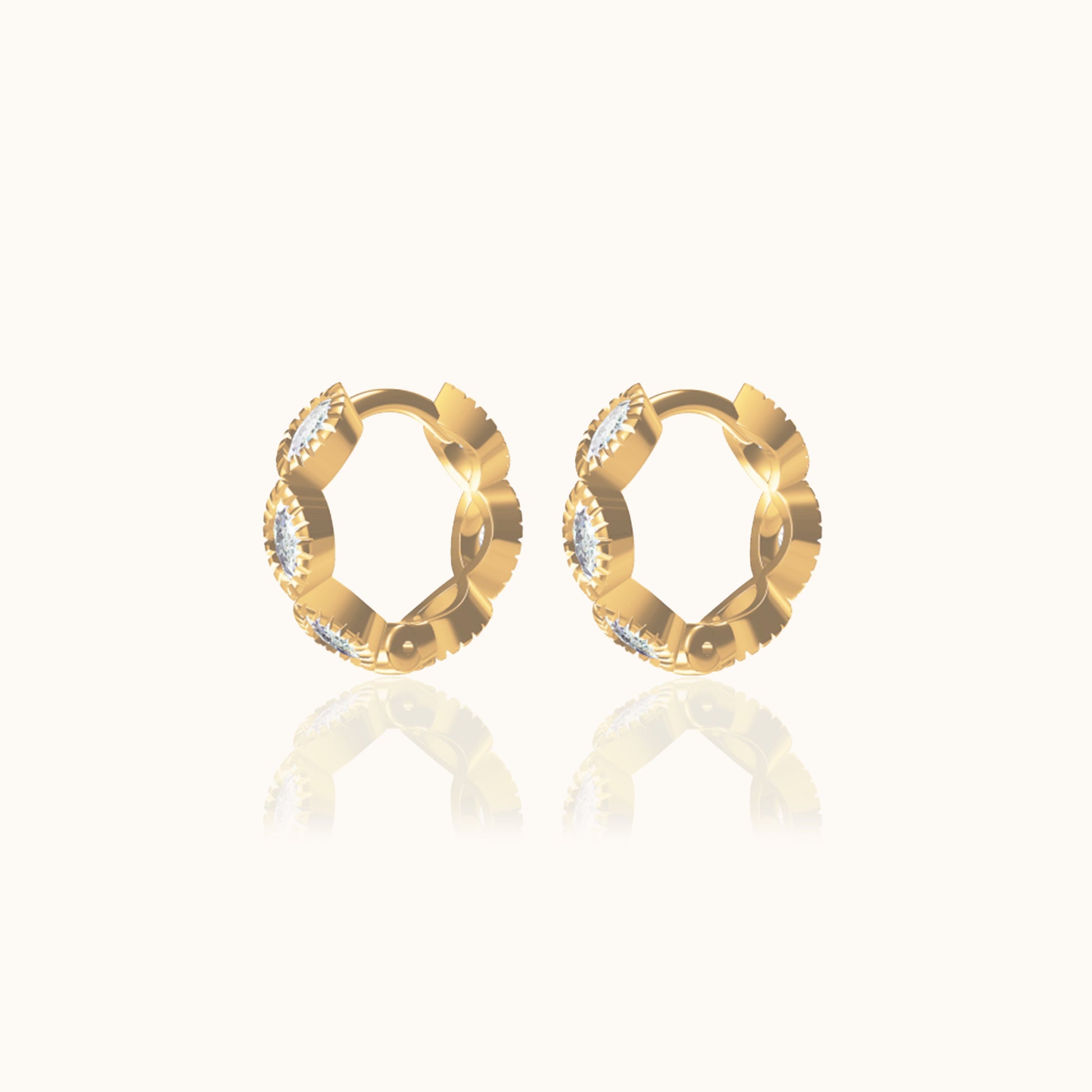 Petite Gold CZ Hoops Tiny Oval Huggie Hoop Earrings by Doviana
