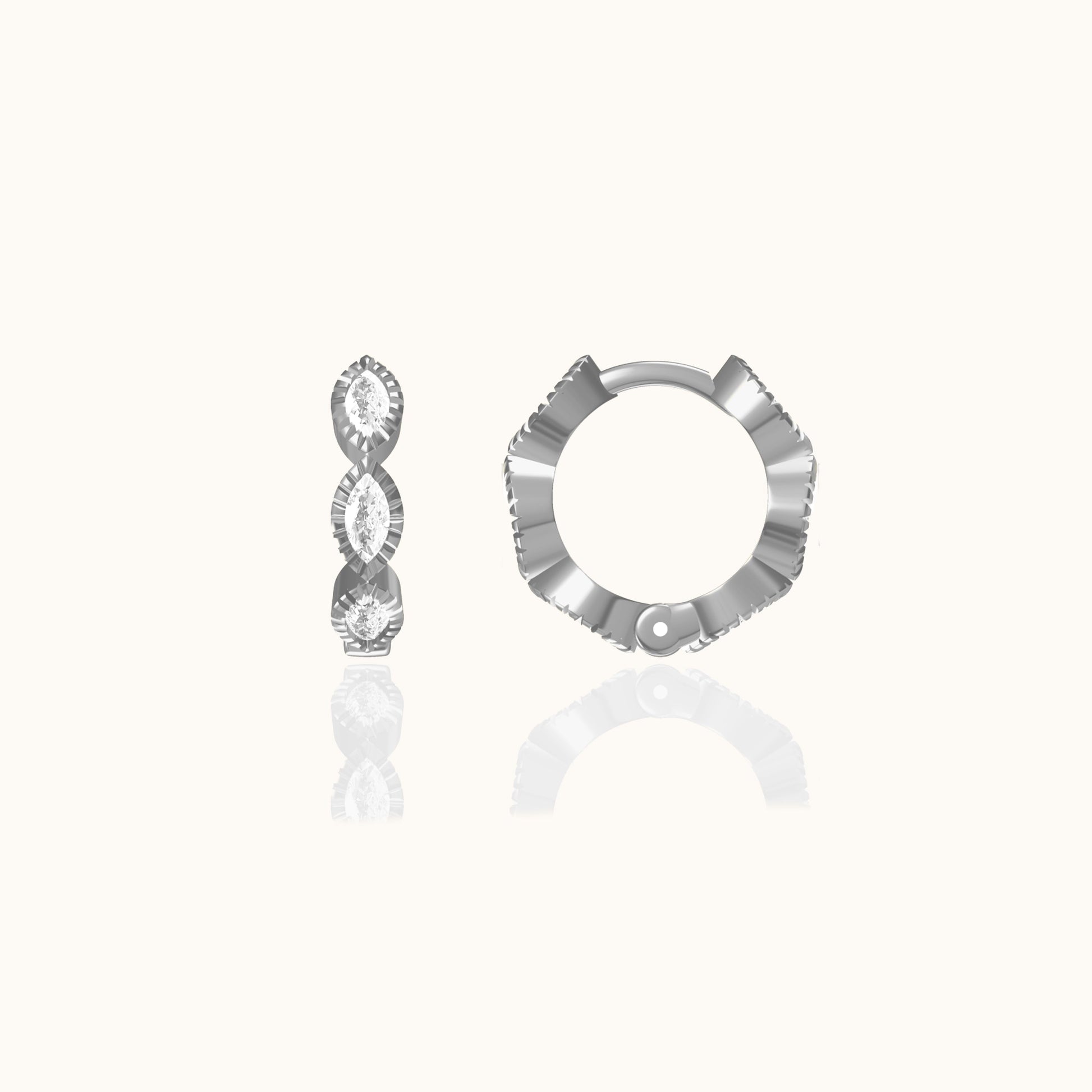 Petite 925 Sterling Silver CZ Hoops Tiny Oval Huggie Hoop Earrings by Doviana