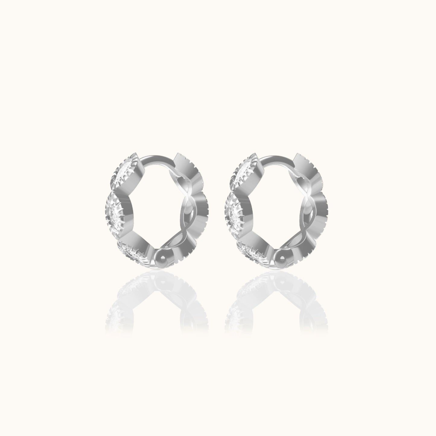 Petite 925 Sterling Silver CZ Hoops Tiny Oval Huggie Hoop Earrings by Doviana