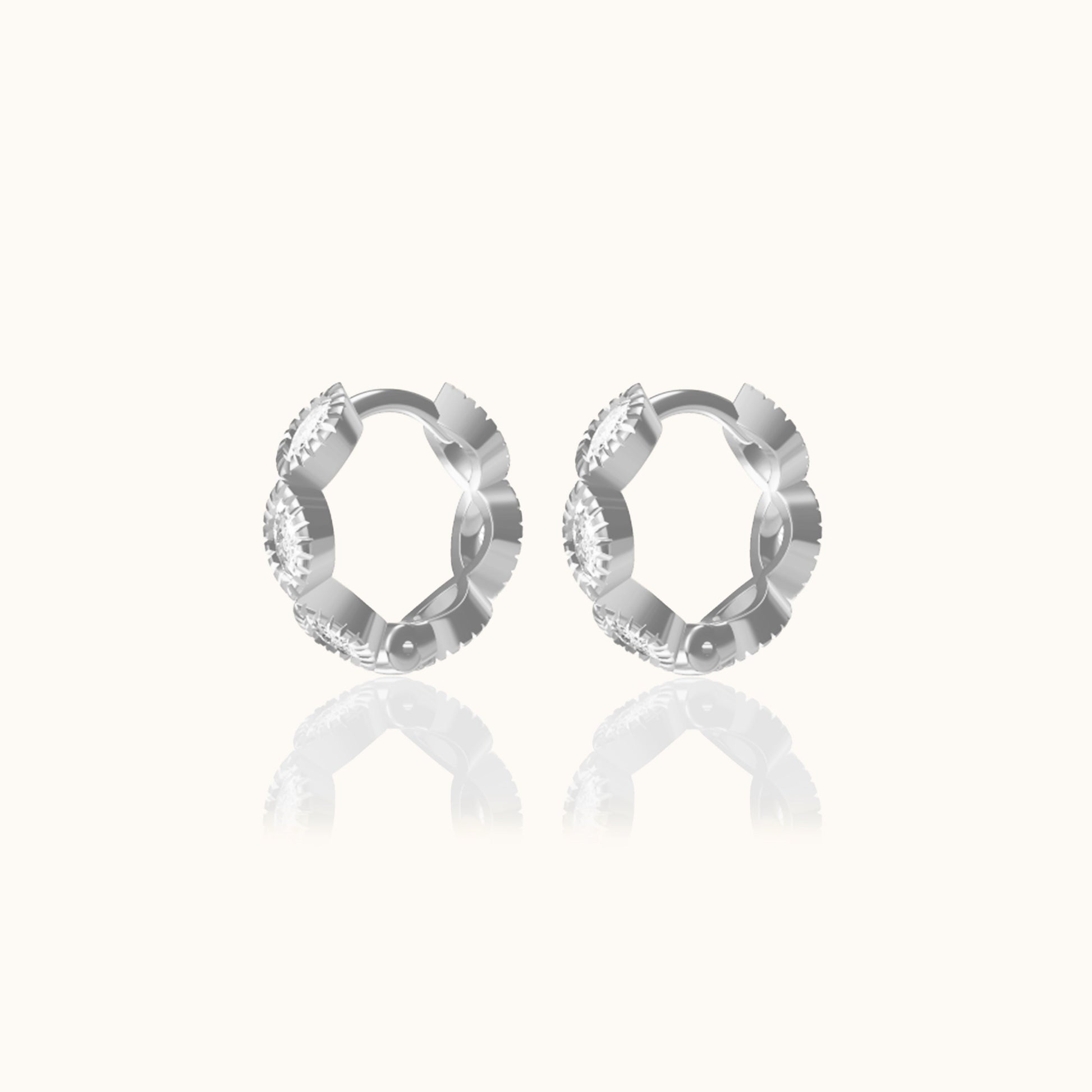 Petite 925 Sterling Silver CZ Hoops Tiny Oval Huggie Hoop Earrings by Doviana