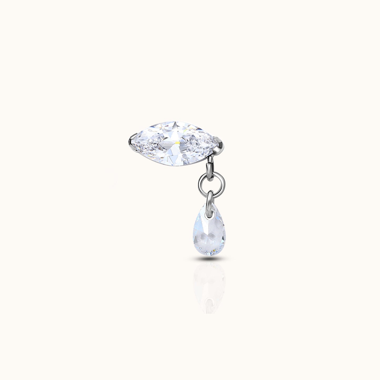 Oval Shaped Gem Dangle CZ Drop Threadless Labret Titanium Flat Back Nap Earring by Doviana