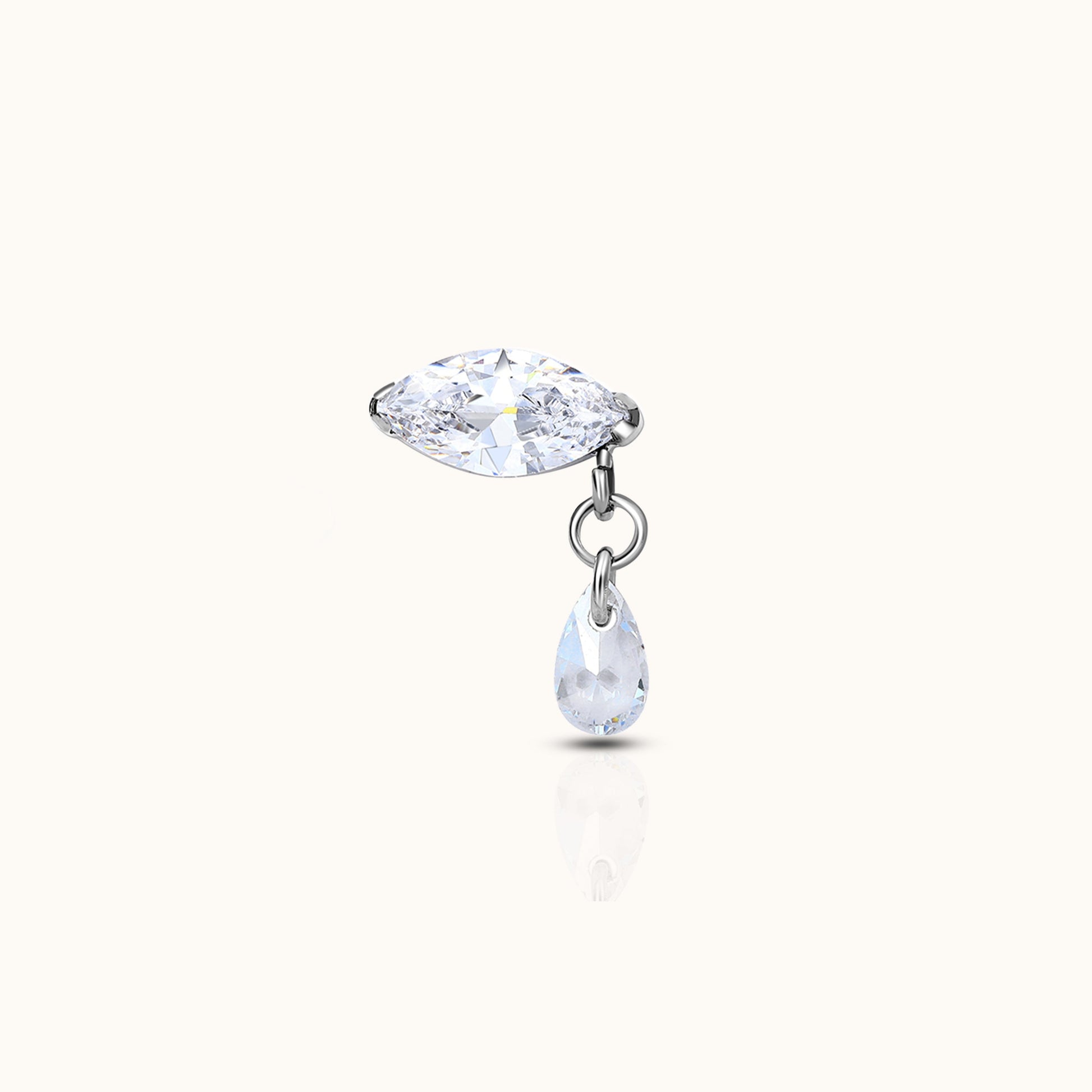Oval Shaped Gem Dangle CZ Drop Threadless Labret Titanium Flat Back Nap Earring by Doviana