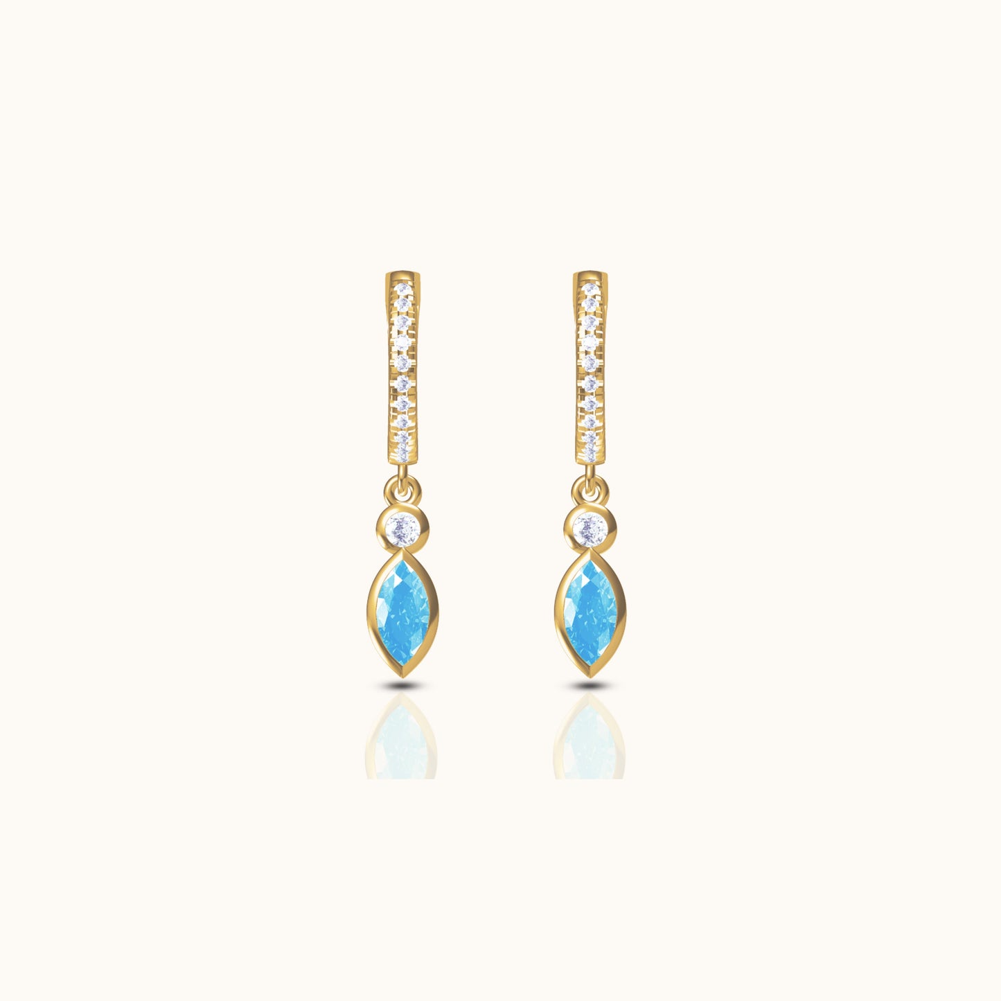 Oval Turquoise Drop CZ Pave Gold Hoop Earrings by Doviana