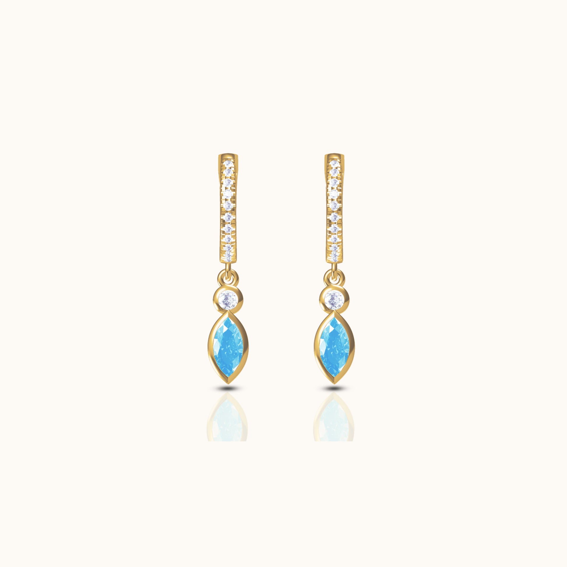 Oval Turquoise Drop CZ Pave Gold Hoop Earrings by Doviana