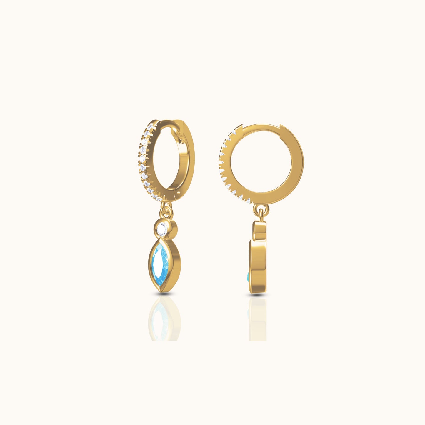 Oval Turquoise Drop CZ Pave Gold Hoop Earrings by Doviana