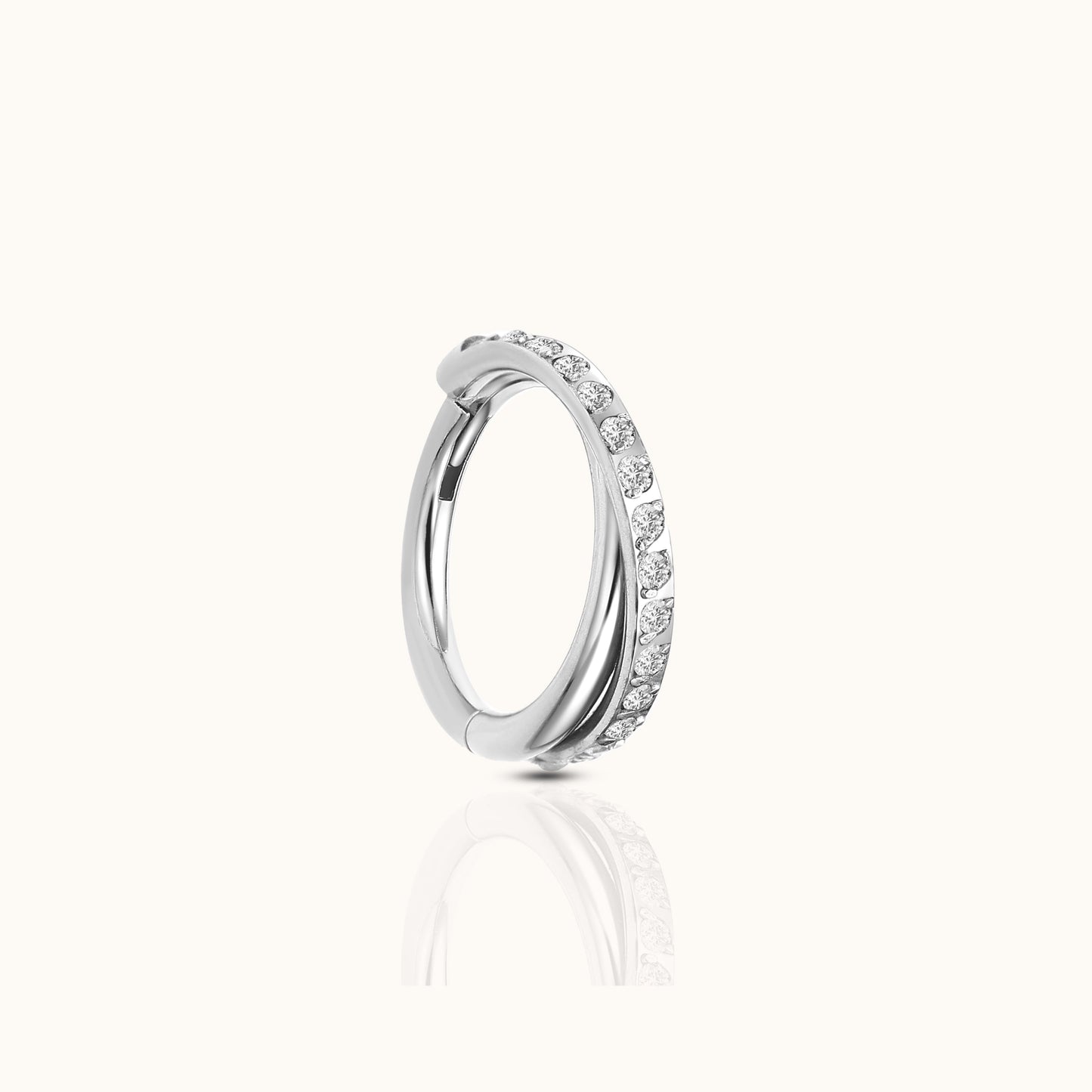 Overlap CZ Twist Rope Clicker Titanium Silver Hinged Nap Hoop Earring by Doviana