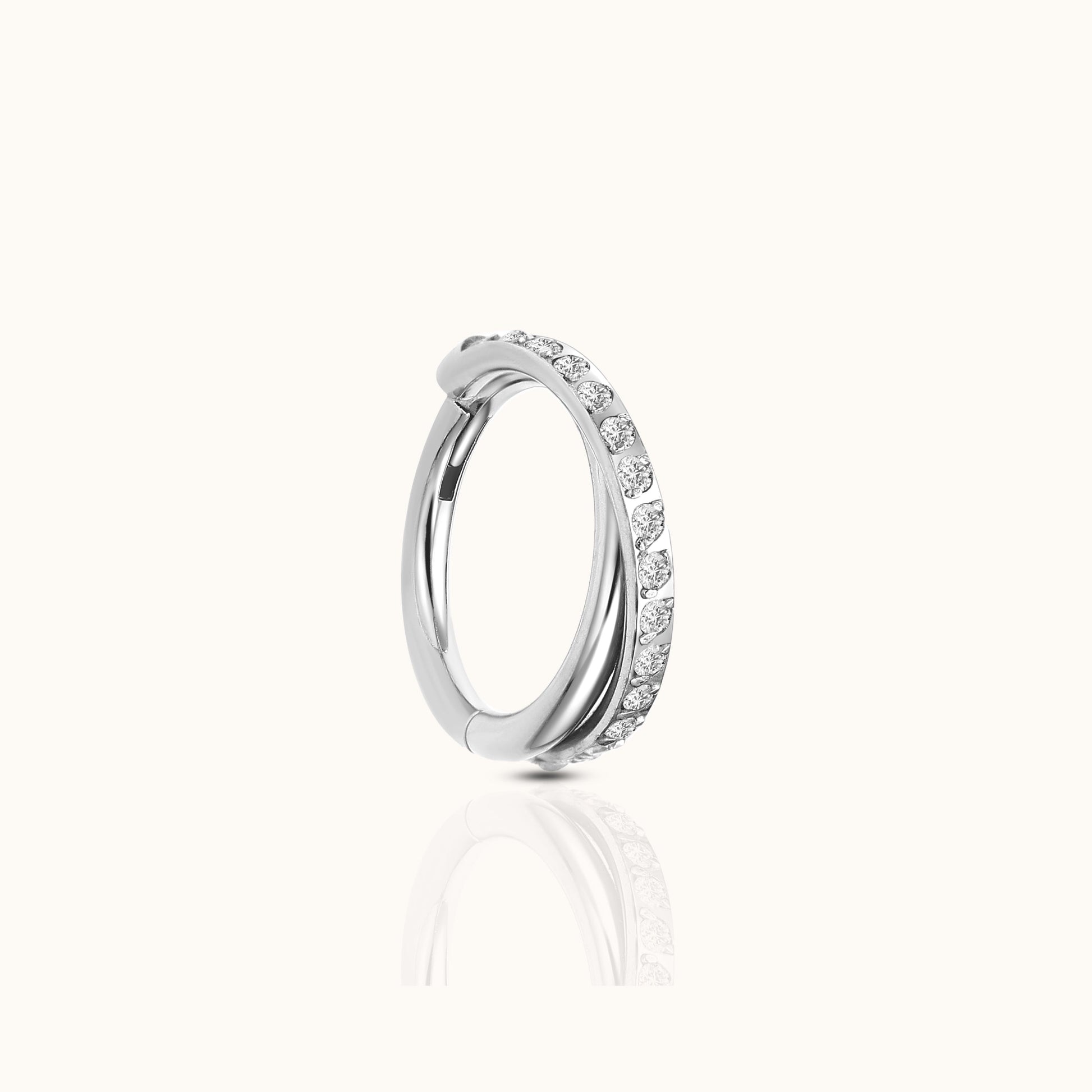 Overlap CZ Twist Rope Clicker Titanium Silver Hinged Nap Hoop Earring by Doviana