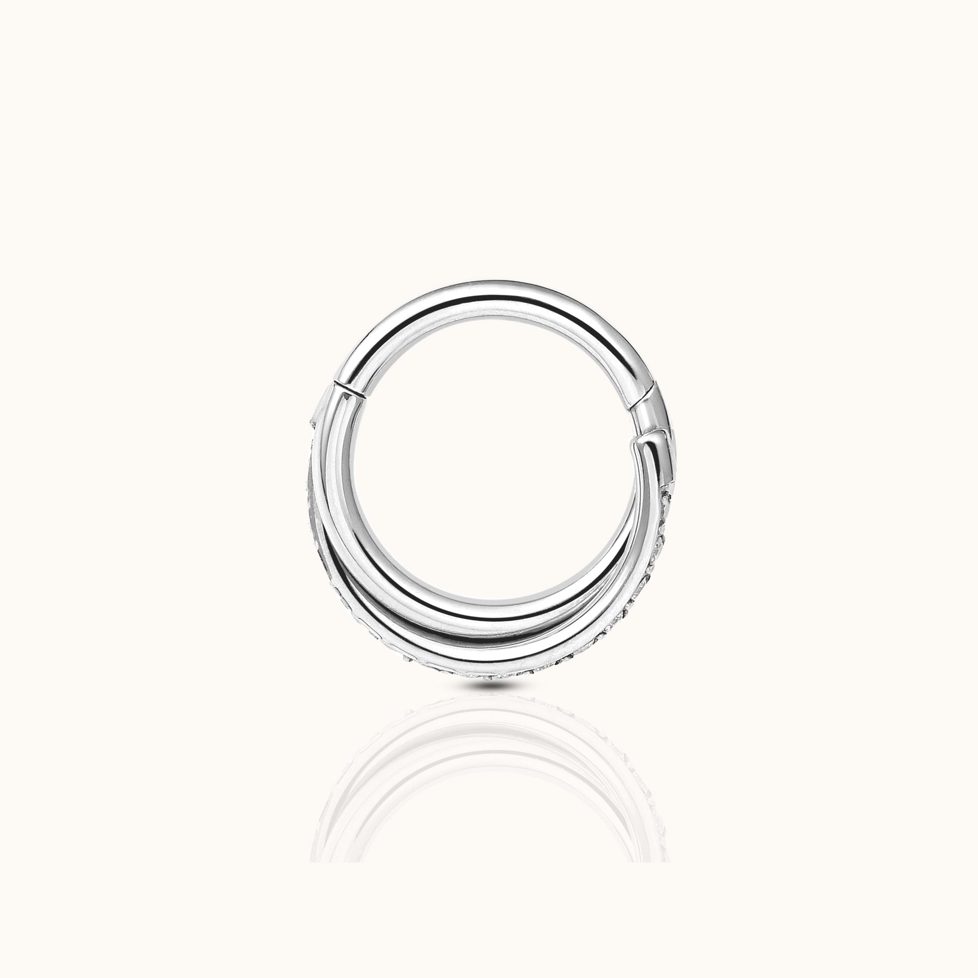 Overlap CZ Twist Rope Clicker Titanium Silver Hinged Nap Hoop Earring by Doviana