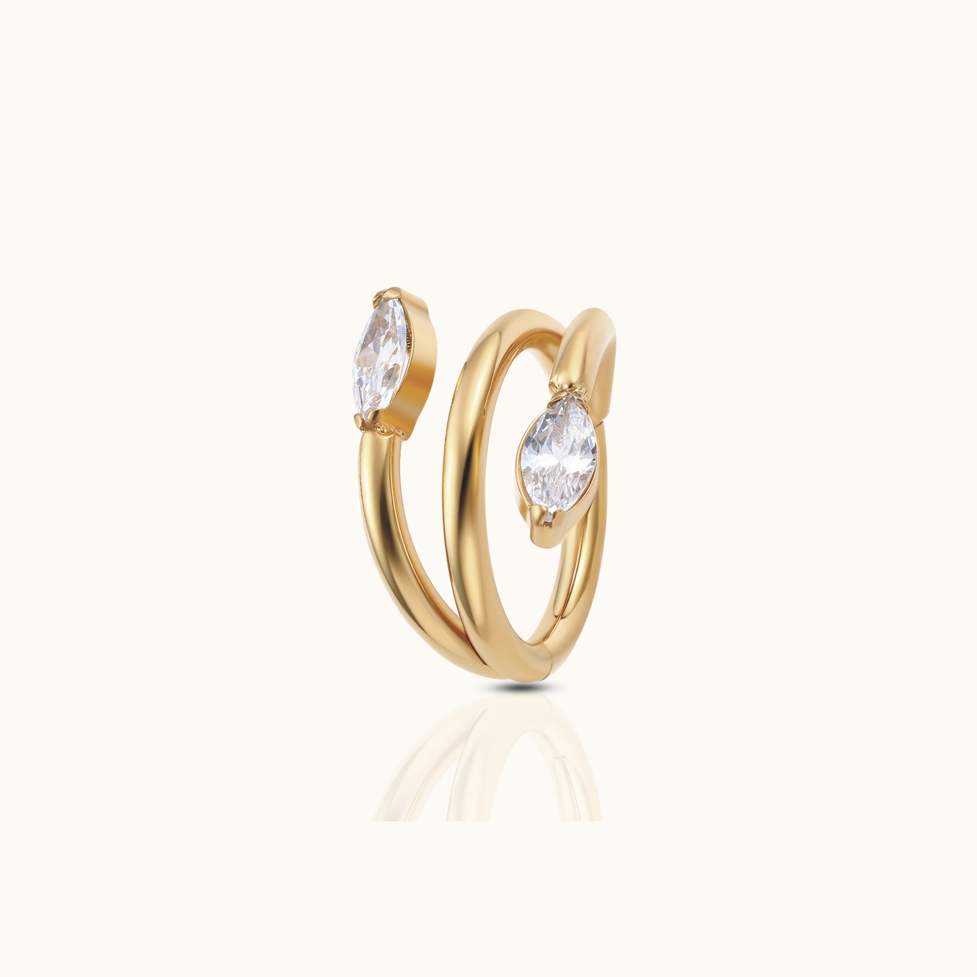 Overlap Twine Oval CZ Clicker Titanium PVD Gold Hinged Nap Hoop Earring by Doviana