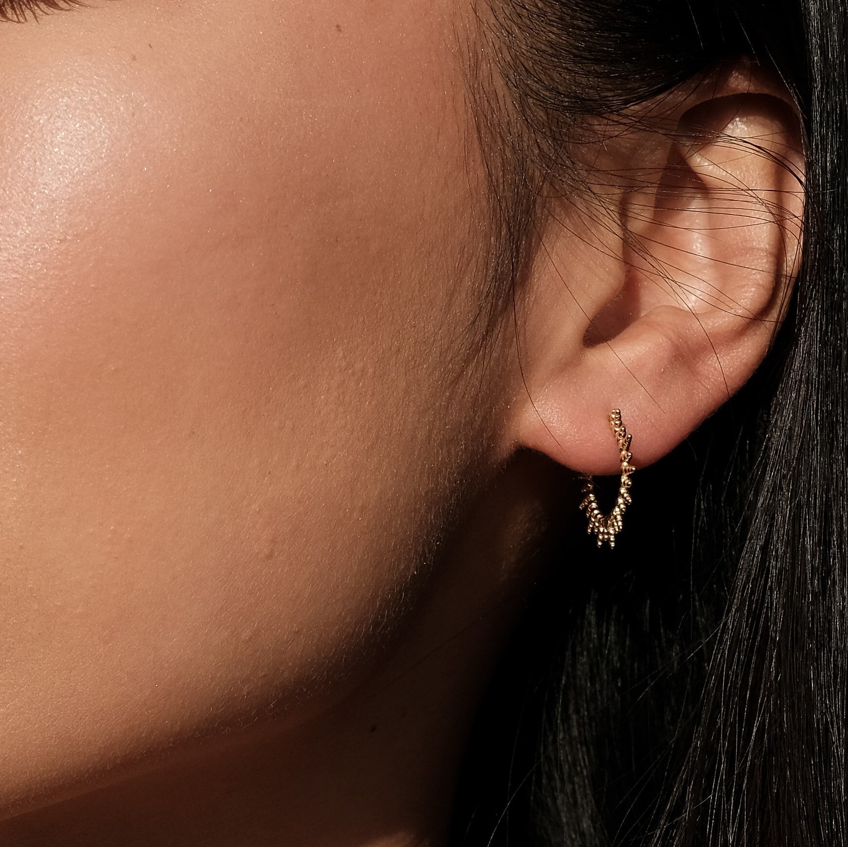 Beads Spikes Hoop Earrings 18K Gold Plated Short Spike & Bead Sun Shape Huggie Hoops by Doviana