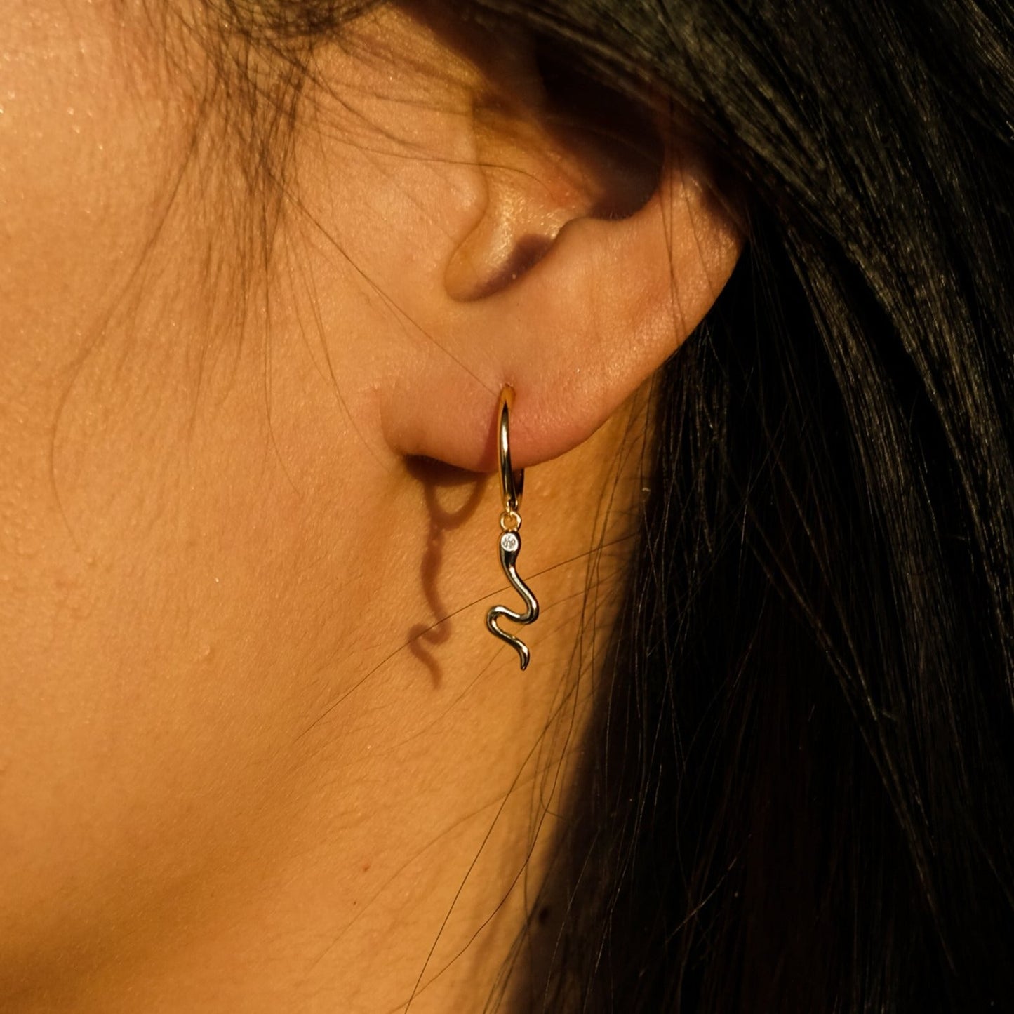 Eternal Love Serpent Dangle Gold Animal Charm Drop Snake Dangle Earrings by Doviana