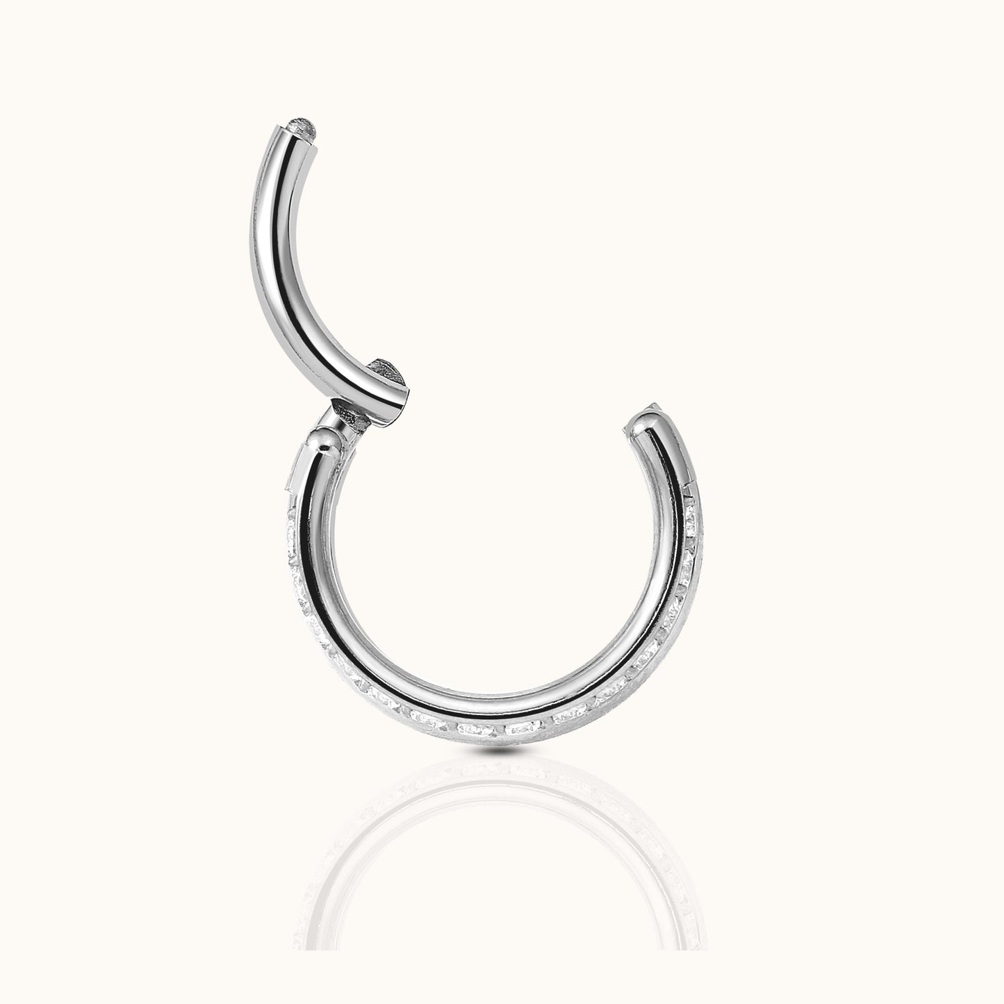 Parallel Double Hoop CZ Clicker Titanium Silver Hinged Nap Hoop Earring by Doviana