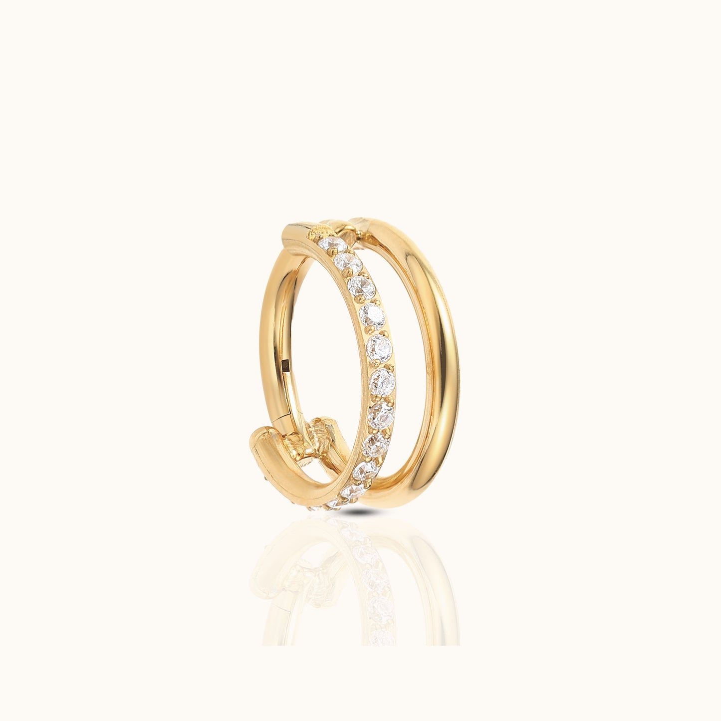 Parallel Double Hoop Clicker Titanium PVD Gold Hinged Nap Hoop Earring by Doviana