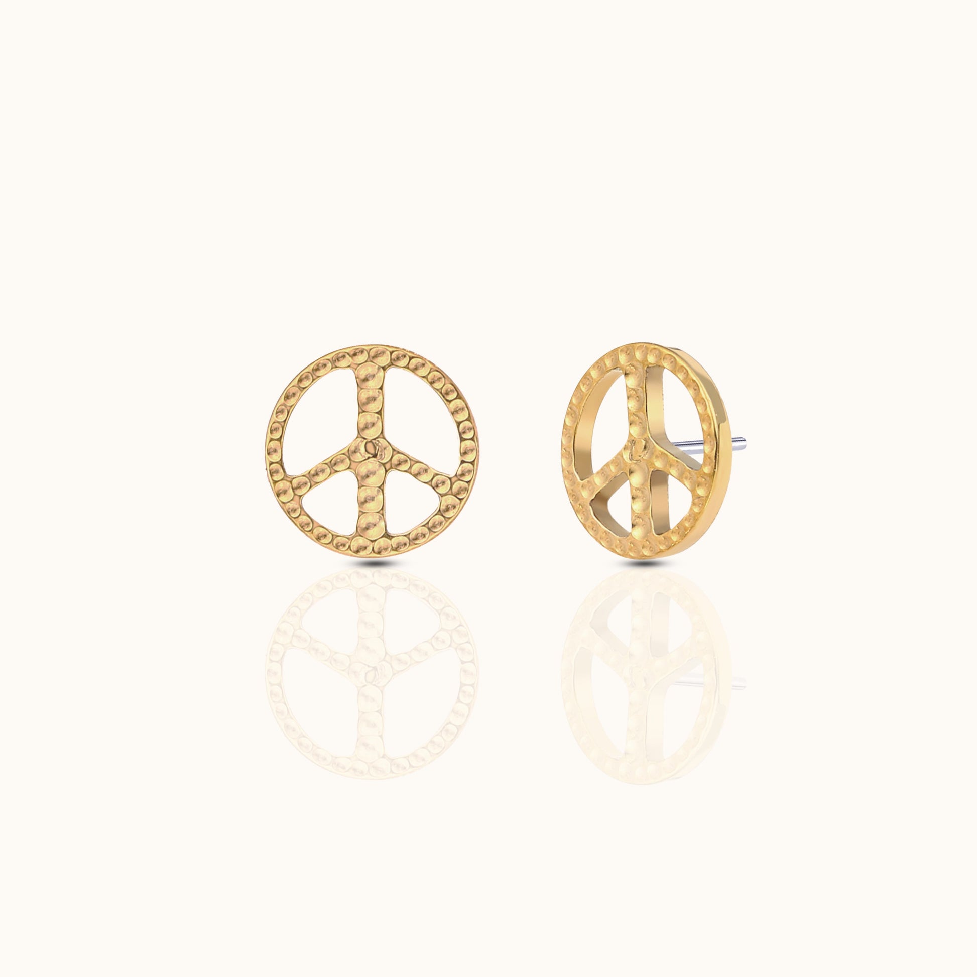 Peace Sign Threadless Labret PVD Gold Flat Push Back Nap Stud Earring by Doviana