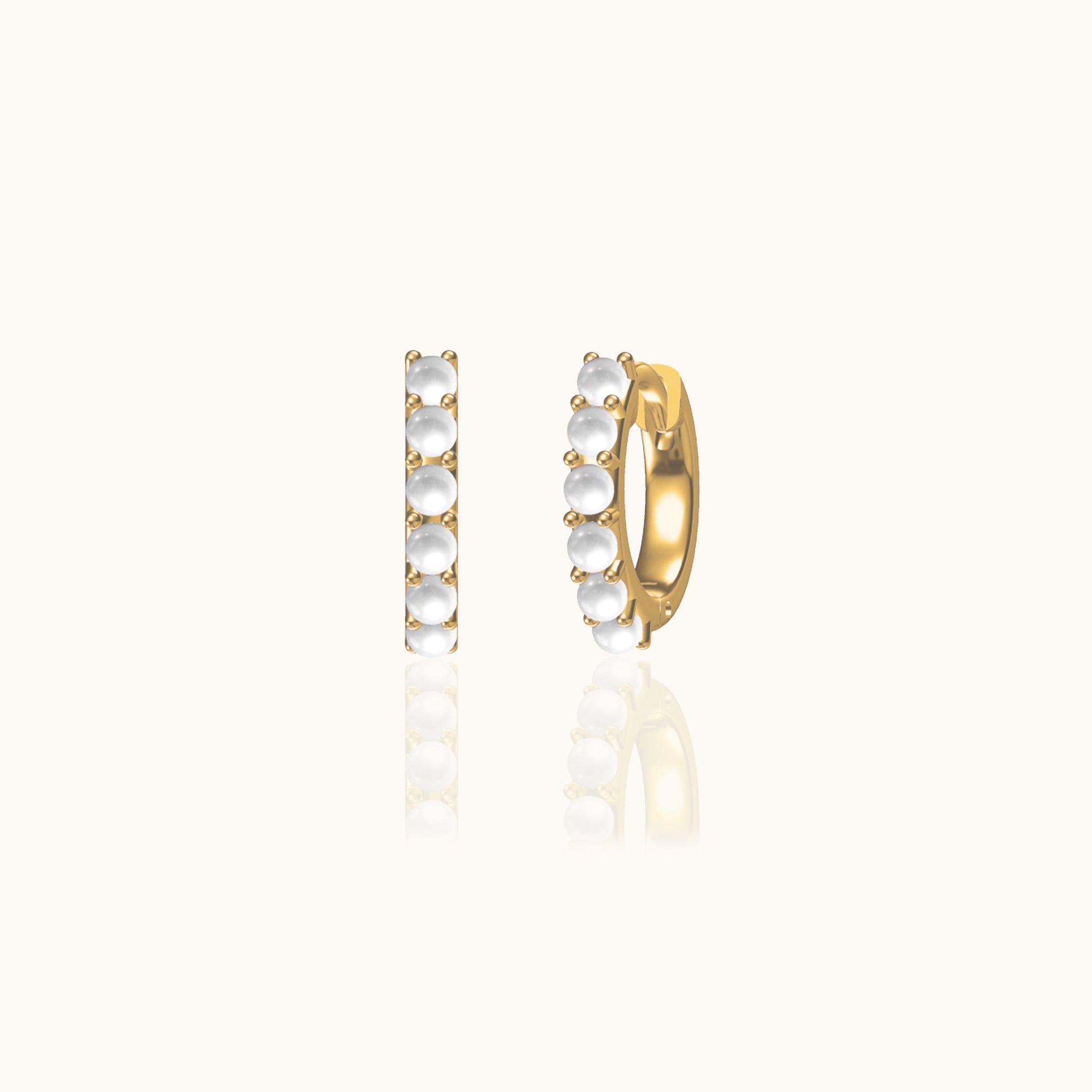 Petite Gold Huggie Hoops Pearl Embellished Hoop Earrings by Doviana
