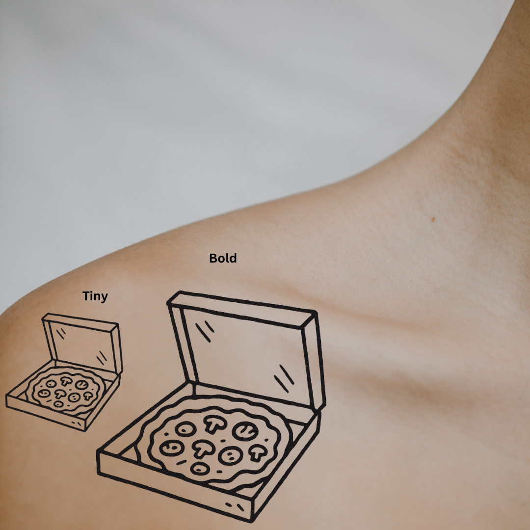 Pizza To-Go — Hot, Cheesy & Always a Mood by DOVIANA Tattoo Studio (height 0.6‘’)