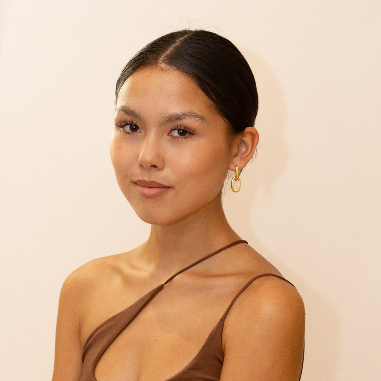 Large Gold Paperclip Link Chain Dangle Hoop Earrings by Doviana