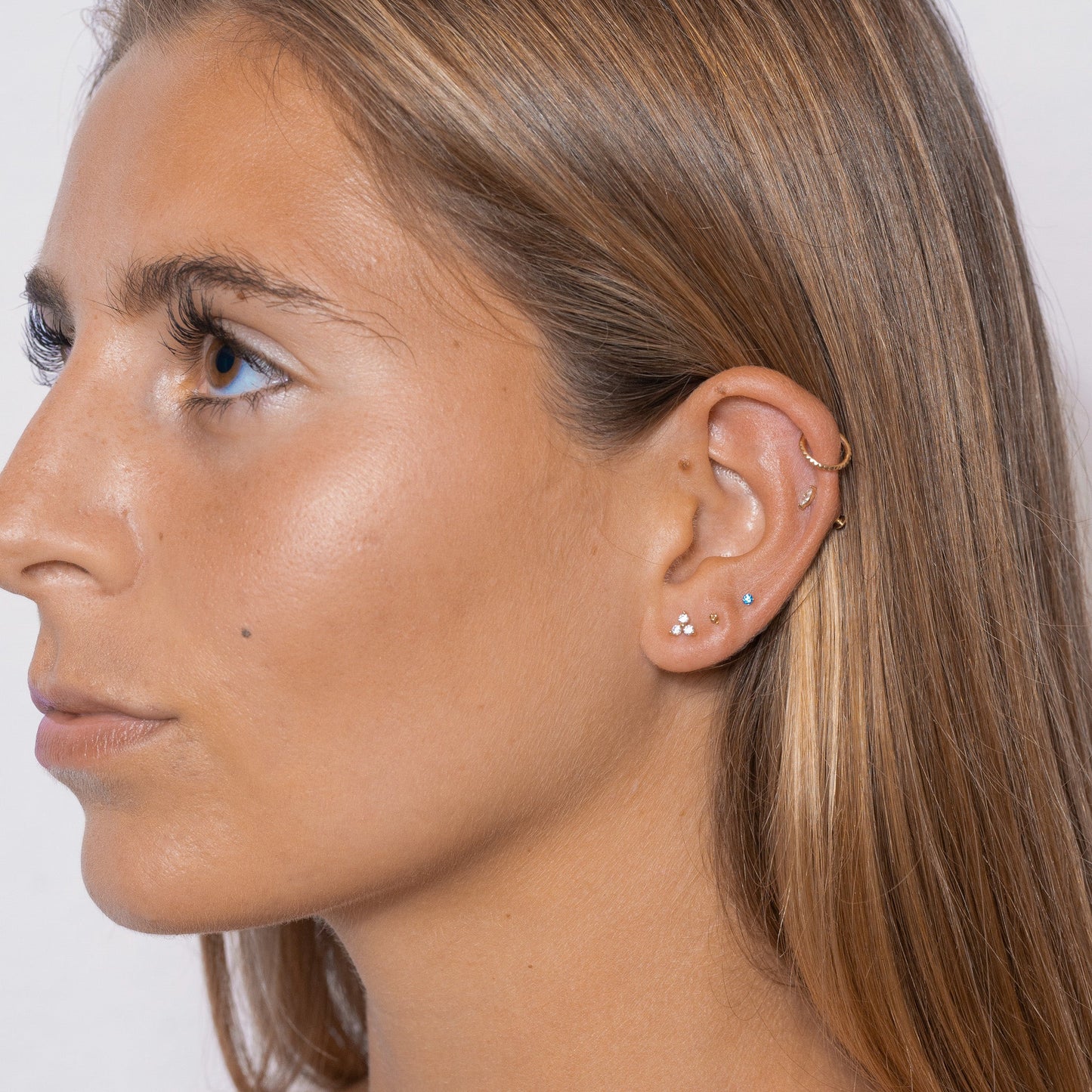14K Solid Gold Trefoil CZ Threadless Labret Flat Back Earring by Doviana