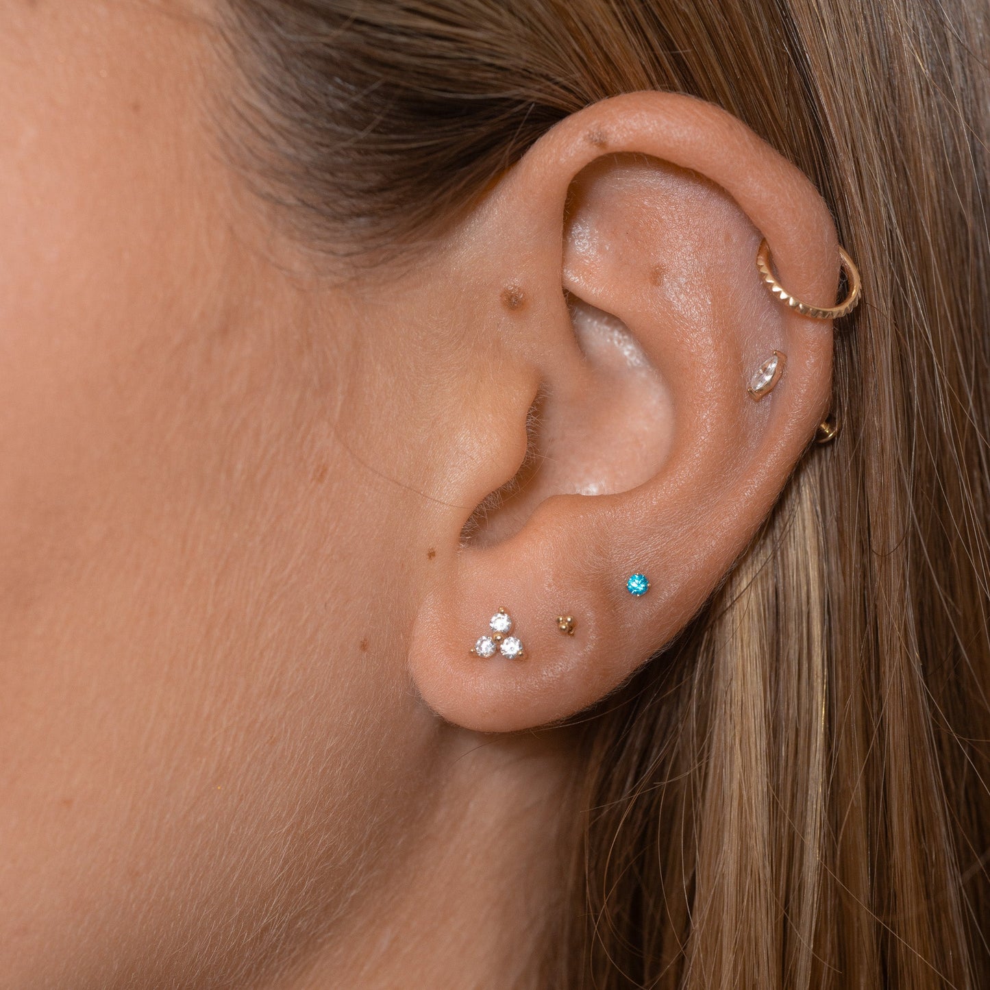 14K Solid Gold Oval CZ Threadless Labret Flat Back Nap Earring by Doviana