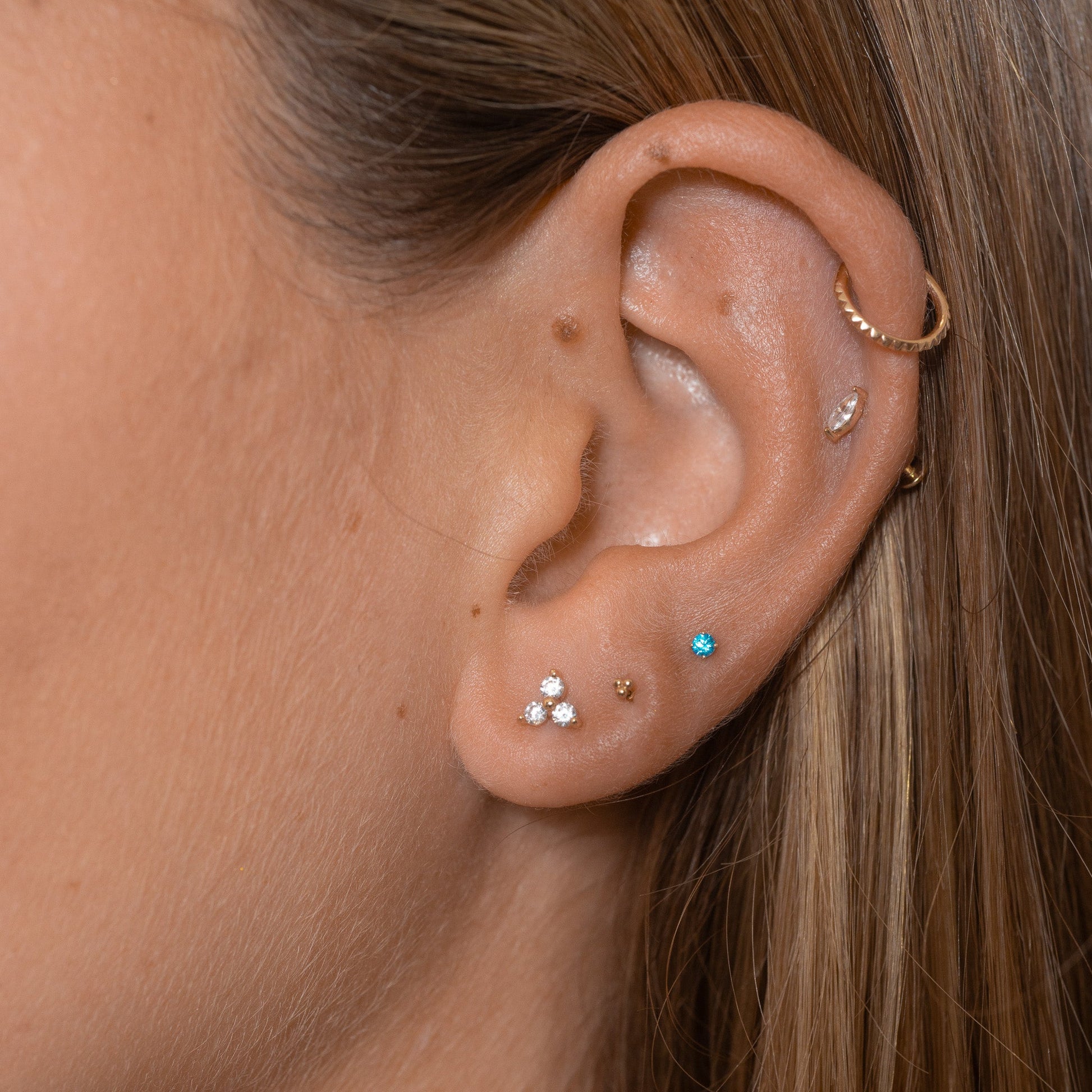 14K Solid Gold Oval CZ Threadless Labret Flat Back Nap Earring by Doviana