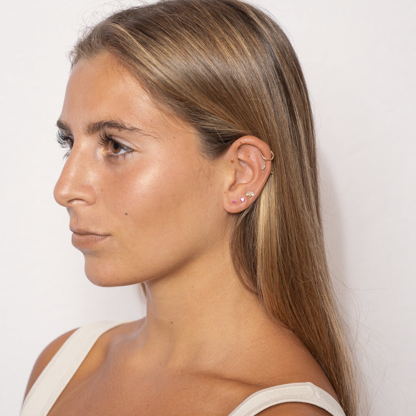 14K Solid Gold Oval CZ Threadless Labret Flat Back Nap Earring by Doviana