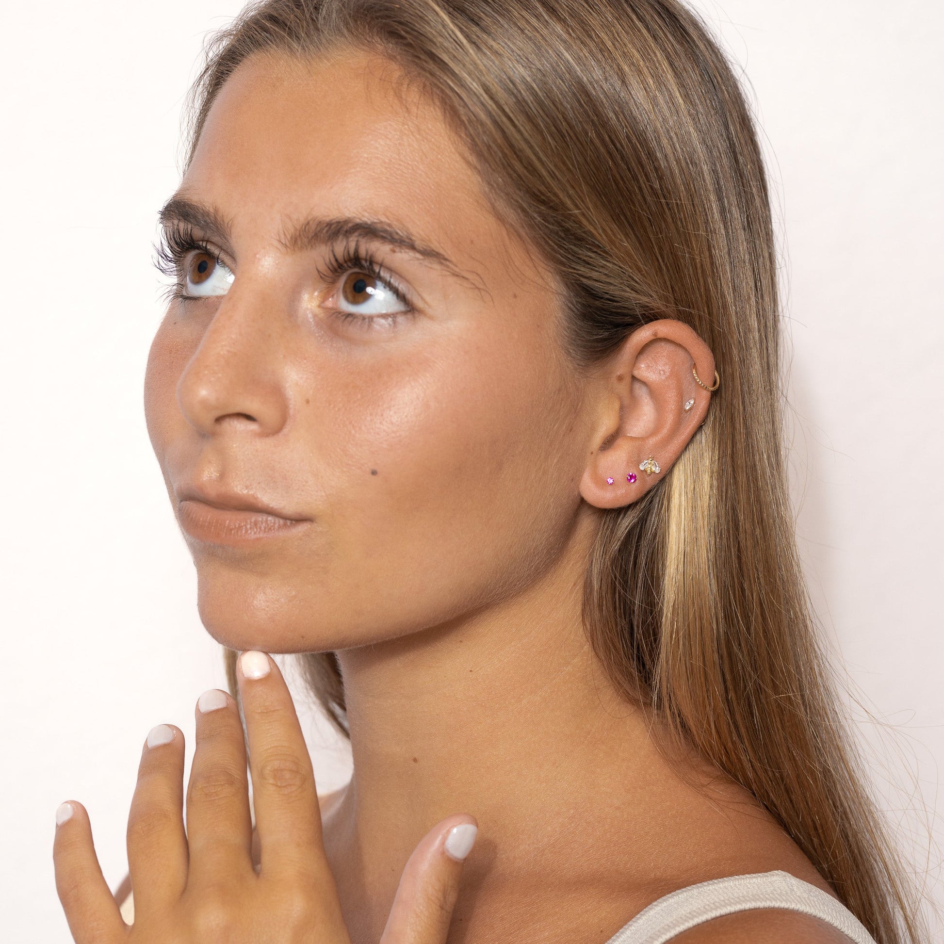 14K Solid Gold Bumble Bee Threadless Labret Flat Back Nap Earring by Doviana