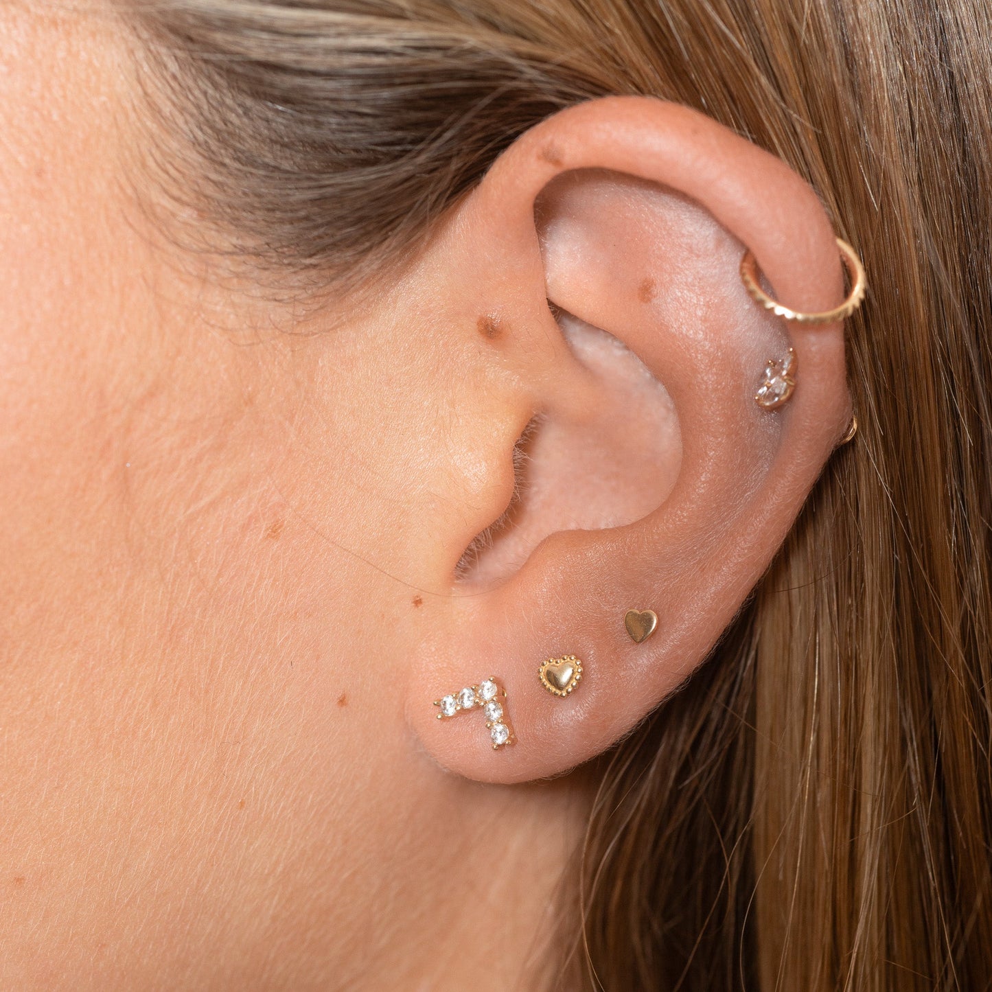 14K Solid Gold Heart Threadless Labret Flat Back Nap Earring by Doviana