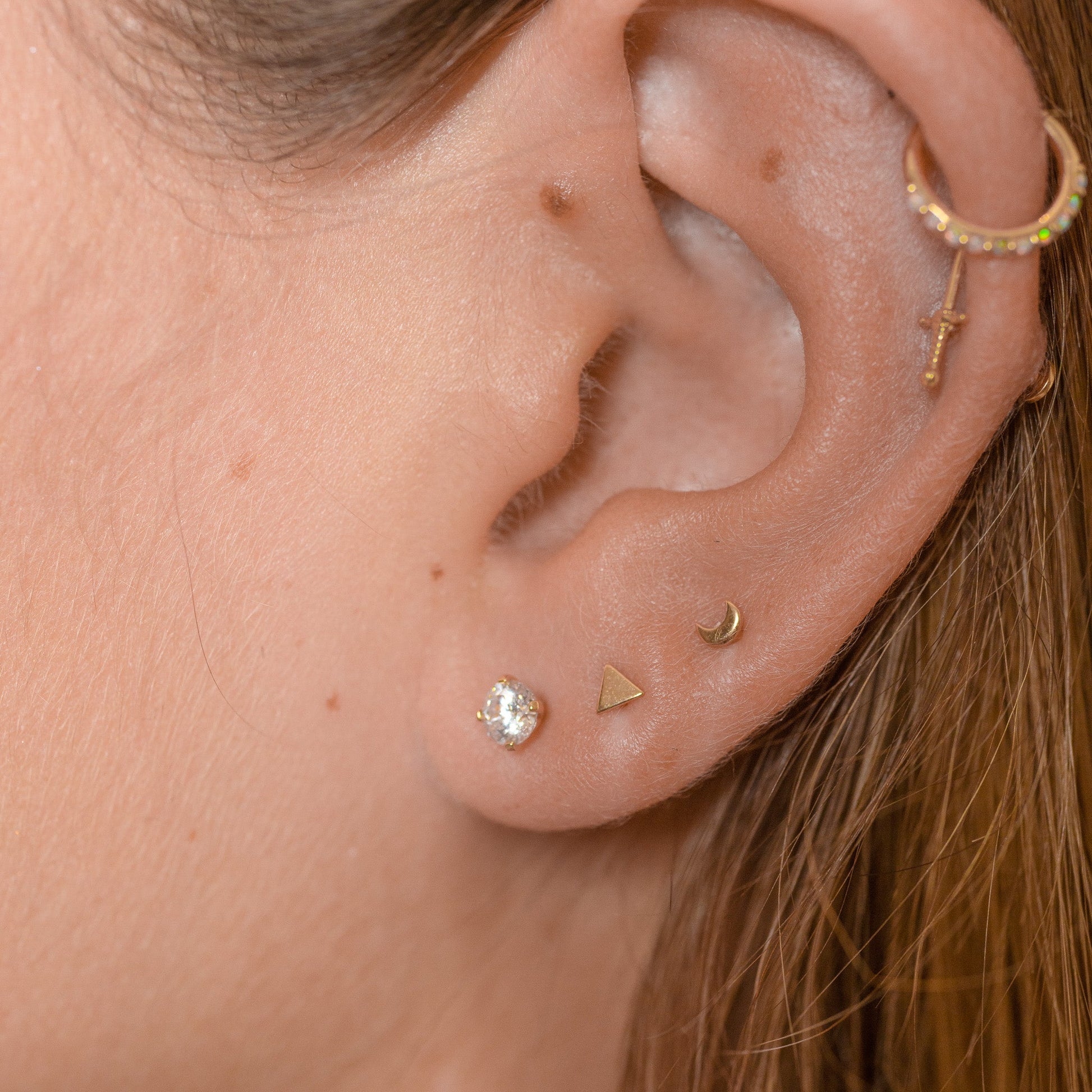 14K Solid Gold Petite Triangle Threadless Labret Flat Back Nap Earring by Doviana