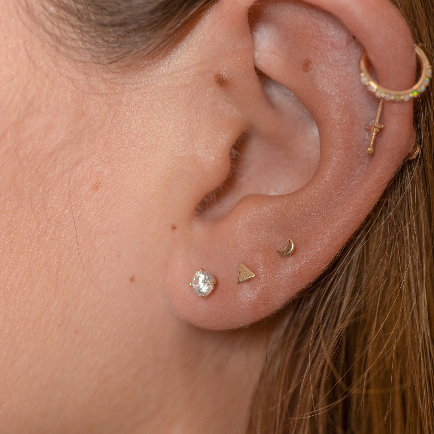 14K Solid Gold Opal Pave Clicker Nap Hoop Earring Natural Gemstones by Doviana