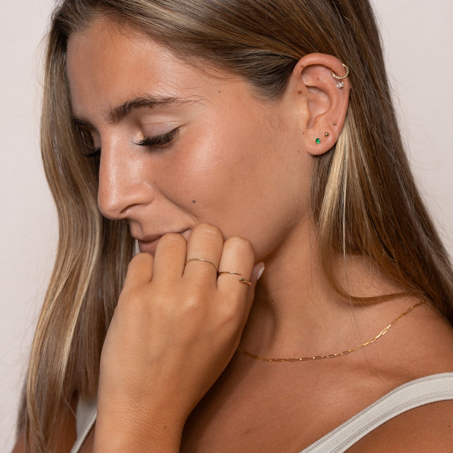 14K Solid Gold Trefoil CZ Flower Threadless Labret Flat Back Nap Earring by Doviana