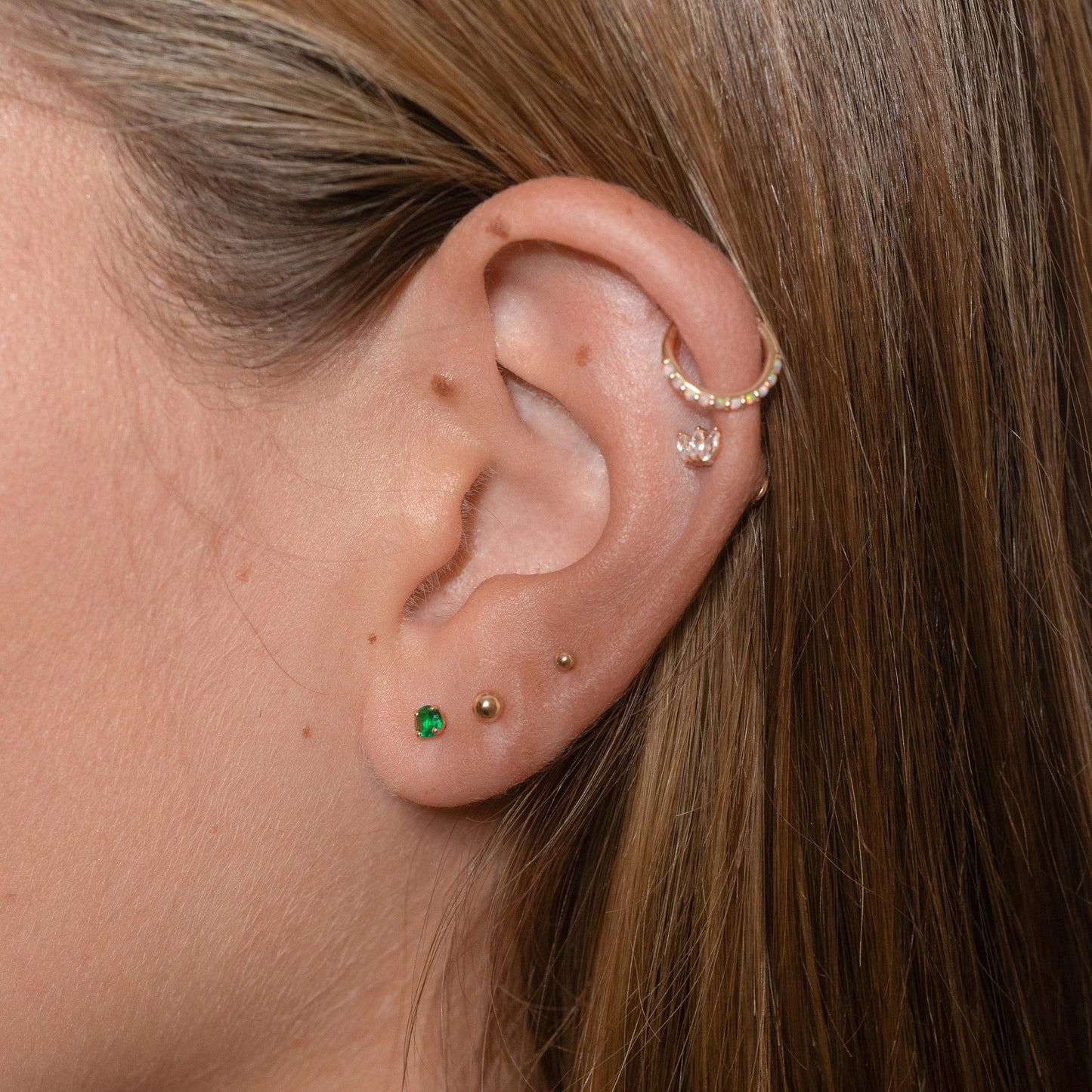 14K Solid Gold Trefoil CZ Flower Threadless Labret Flat Back Nap Earring by Doviana