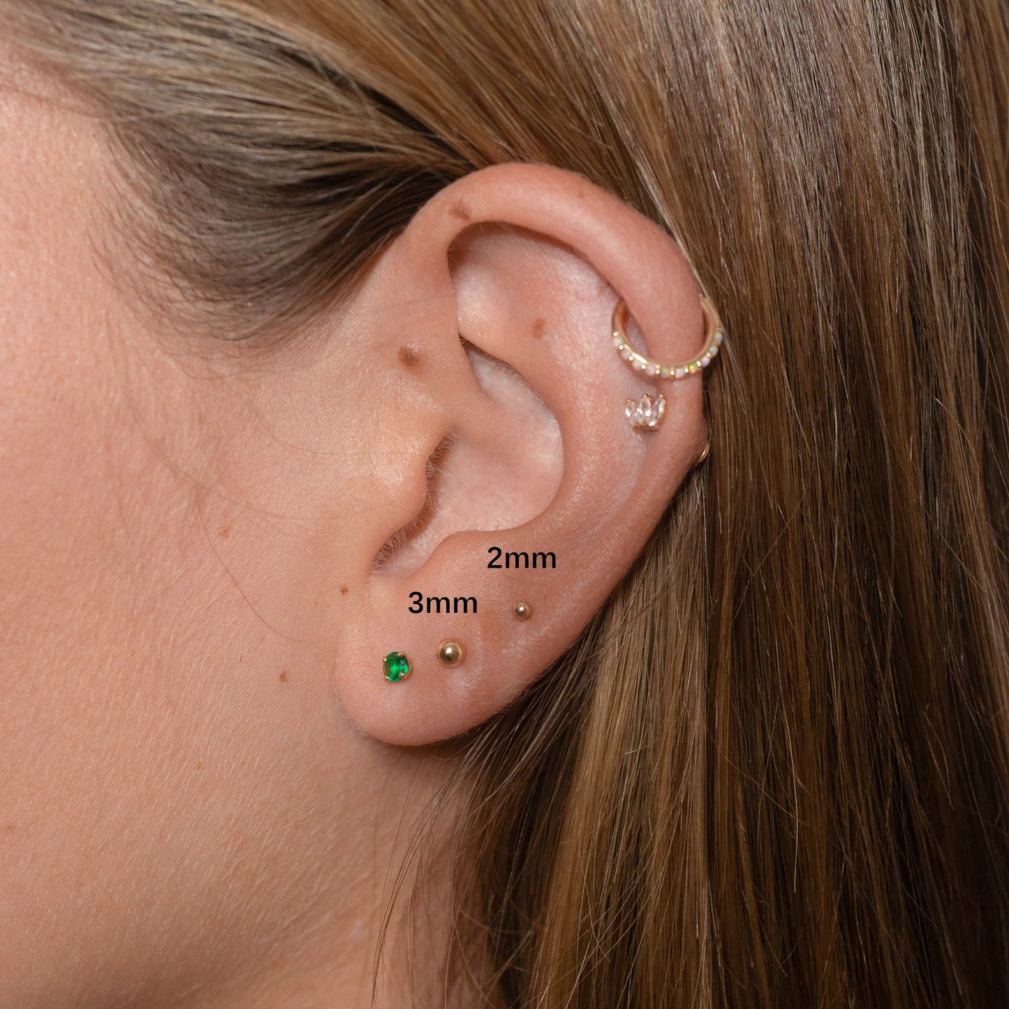 14K Solid Gold Ball Threadless Labret Flat Back Push Back Nap Earring by Doviana
