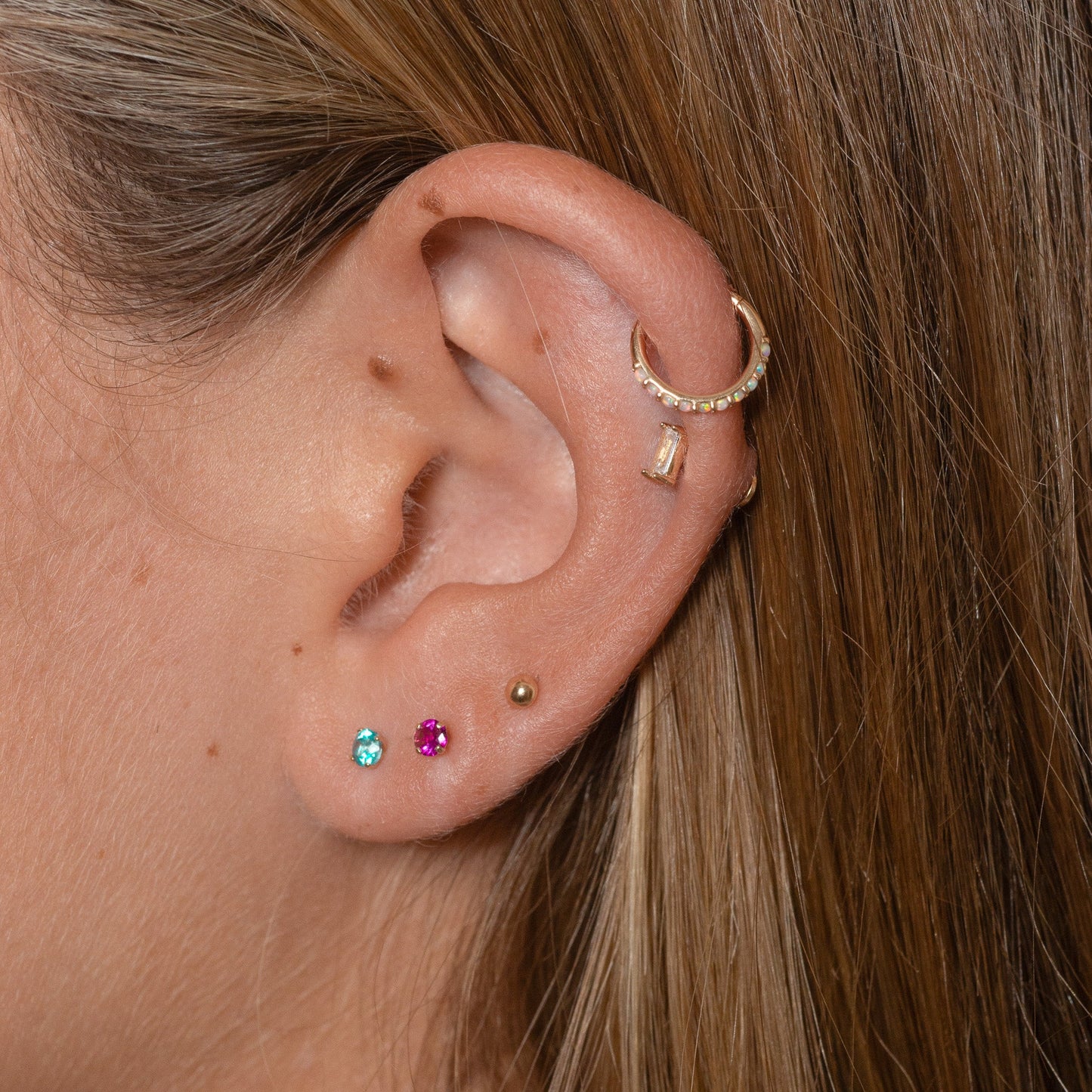 14K Solid Gold Square CZ Threadless Labret Flat Back Nap Earring by Doviana