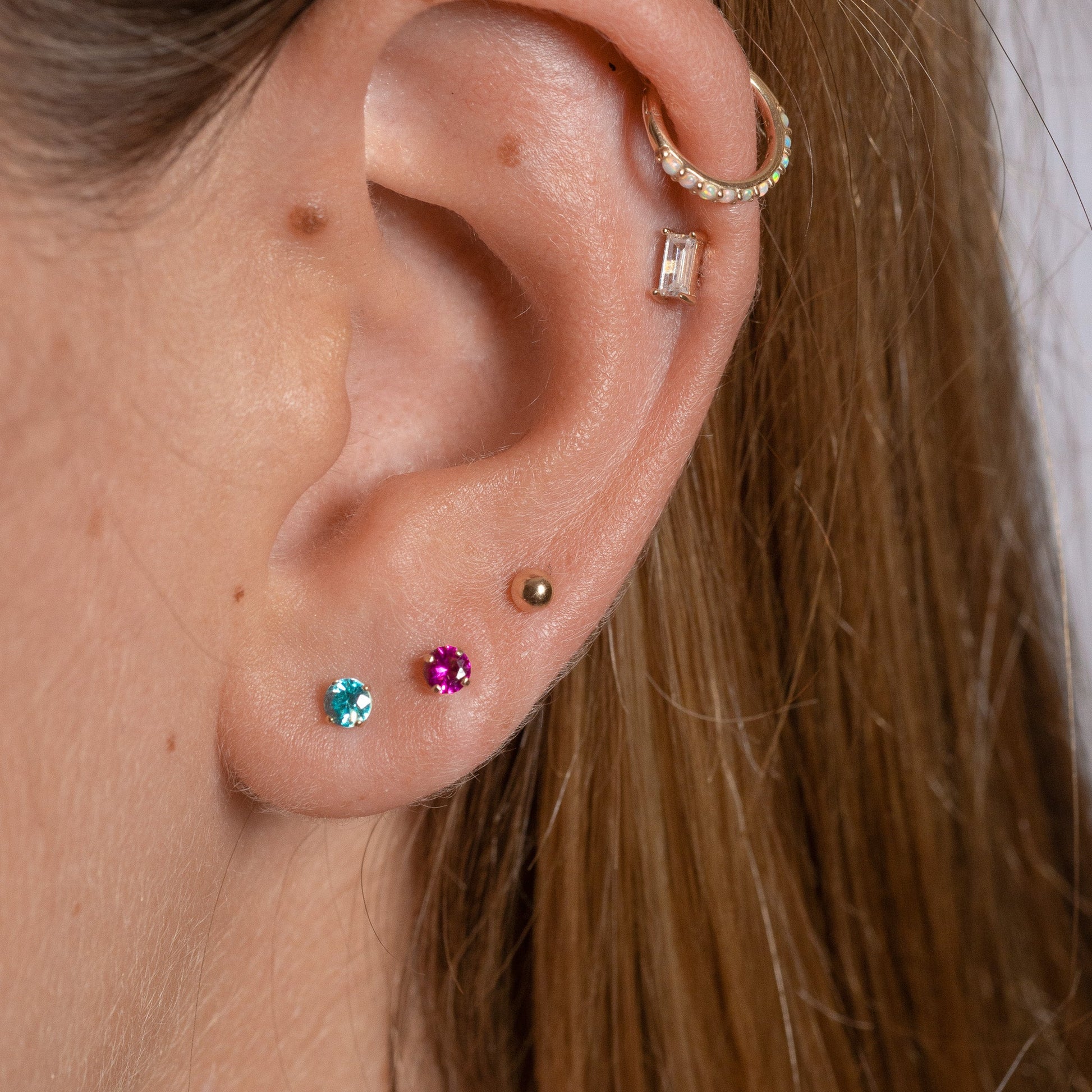 14K Solid Gold Round Cap Half Ball Threadless Labret Flat Back Nap Earring by Doviana