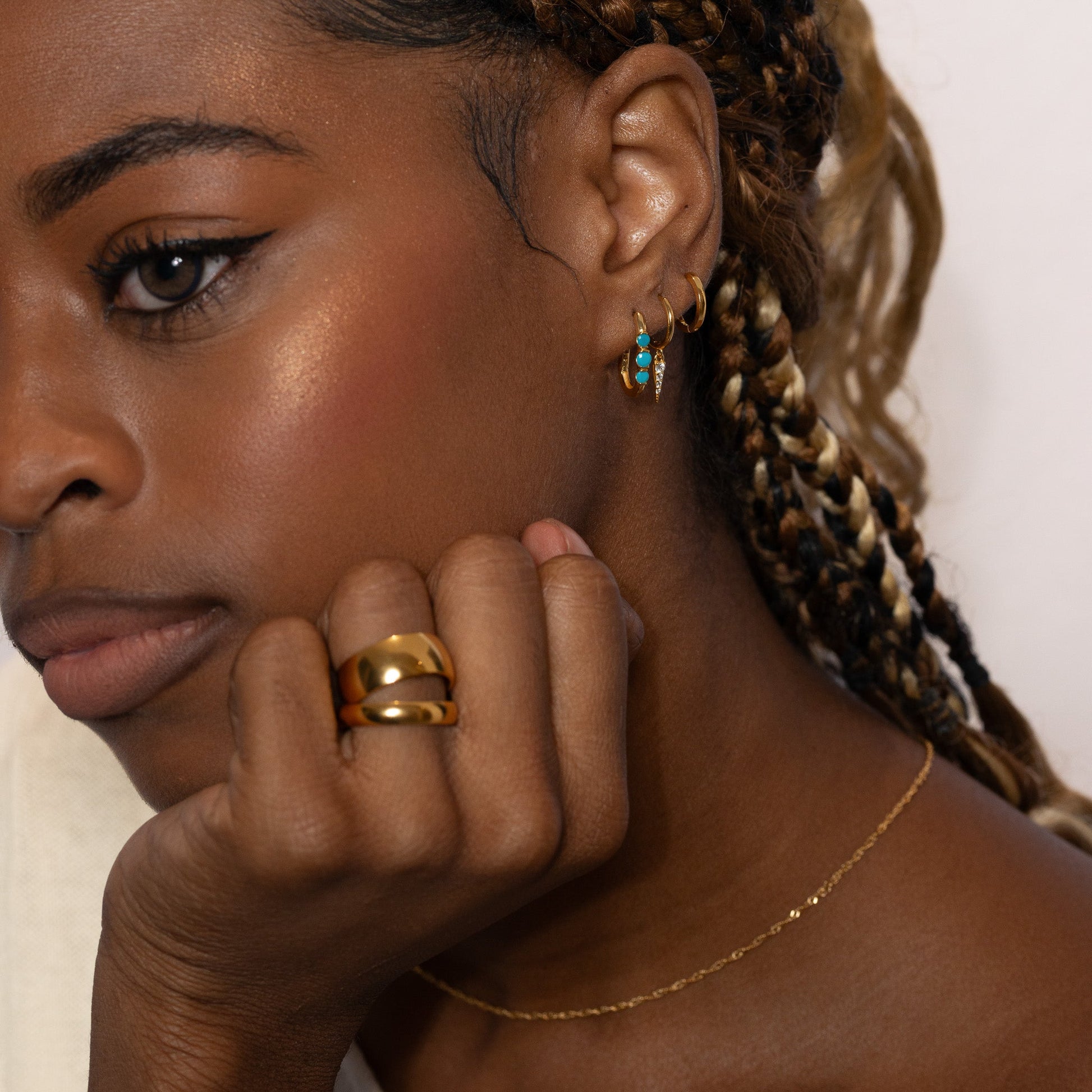 Paper Link U-Pave Turquoise Rectangle Square U Shape Oval Hoop Earrings by Doviana