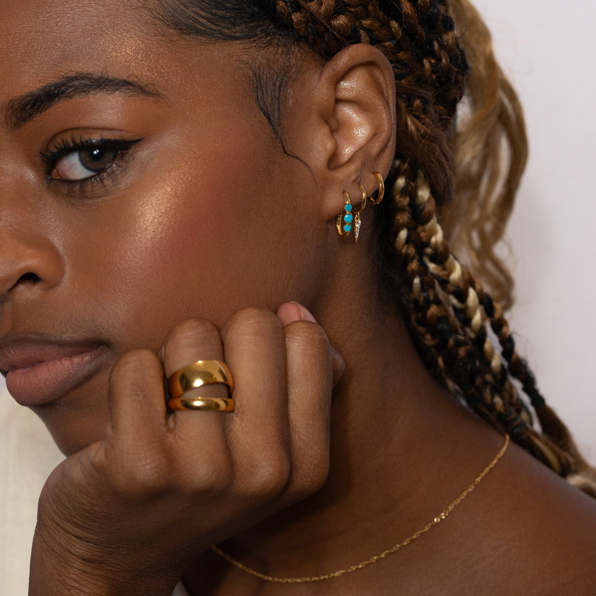 Paper Link U-Pave Turquoise Rectangle Square U Shape Oval Hoop Earrings by Doviana