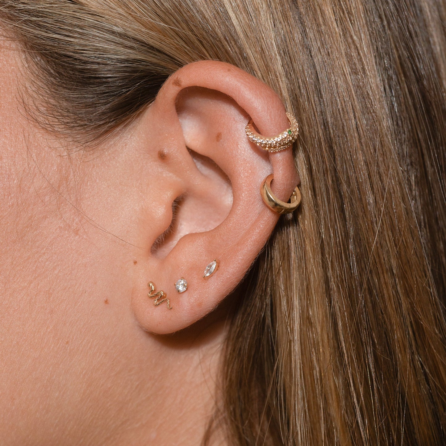 14K Solid Gold Snake Threadless Labret Flat Back Nap Earring by Doviana